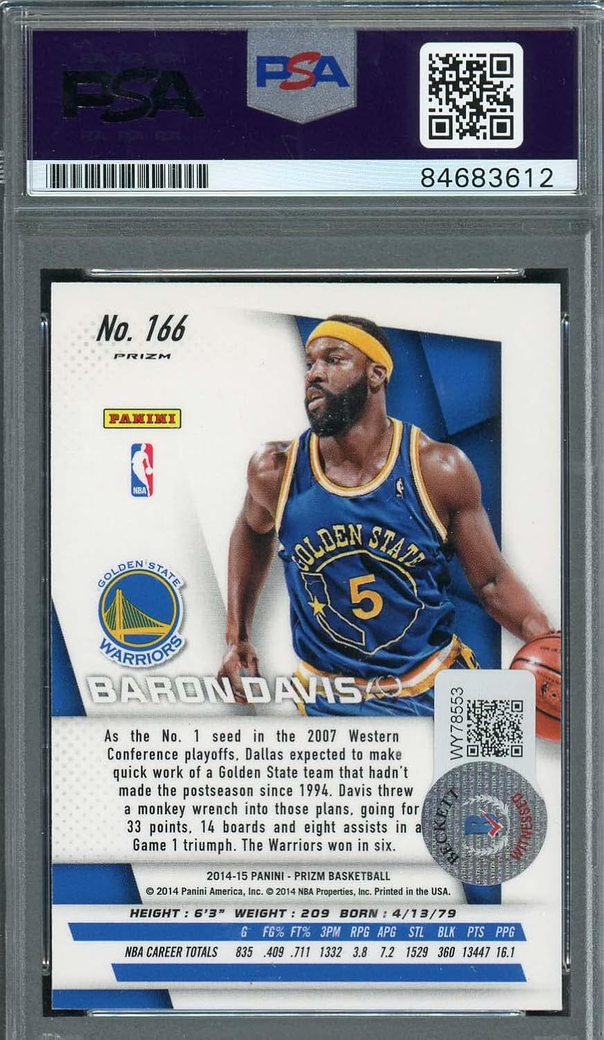 Baron Davis Autographed 2014 Panini Silver Prizm Signed Card #166 Auto PSA