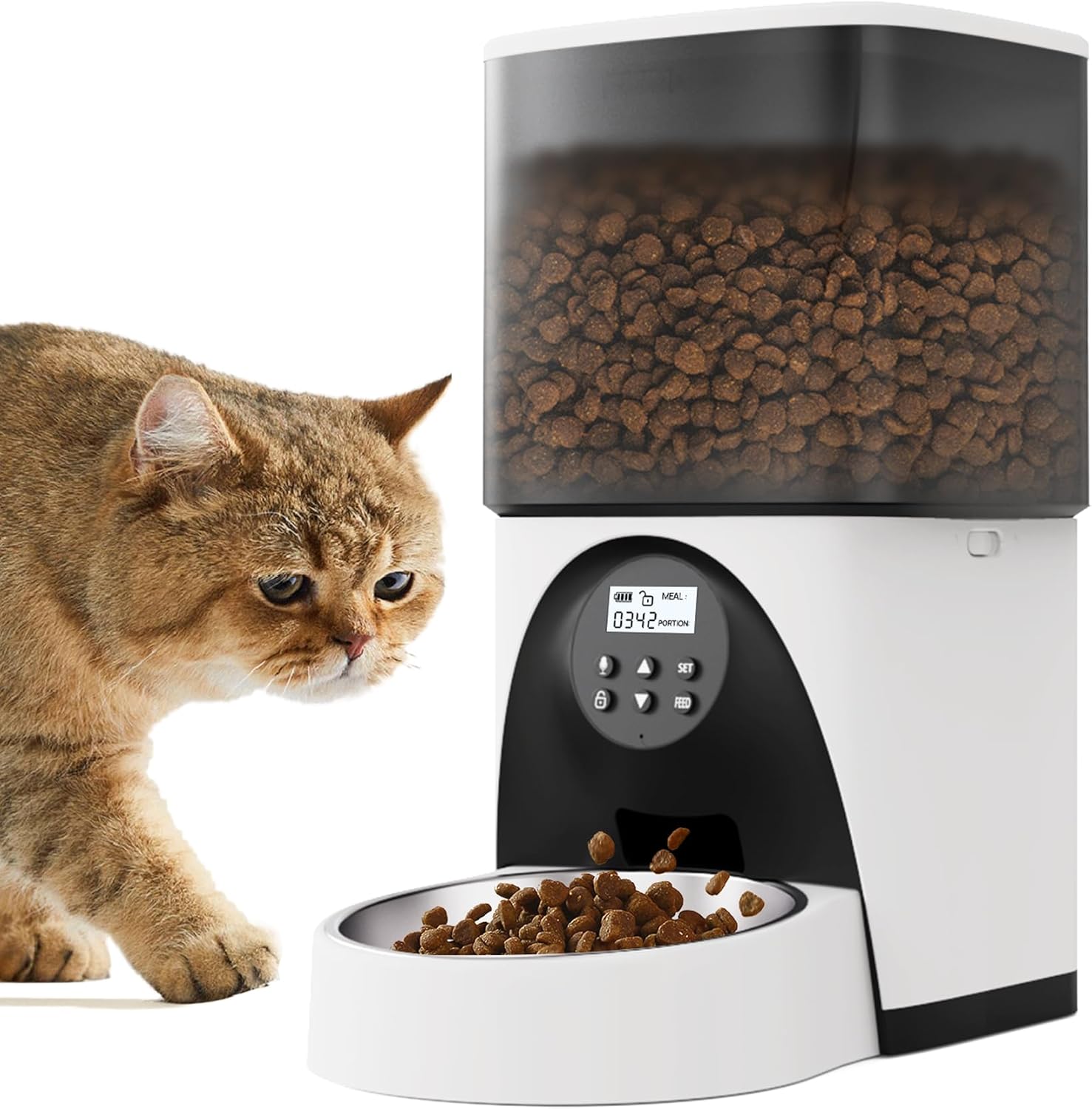 Alimentadores automáticos para gatos, comedero cronometrado para gatos de 4 litros con cuencos elevados, dispensador automático programable de