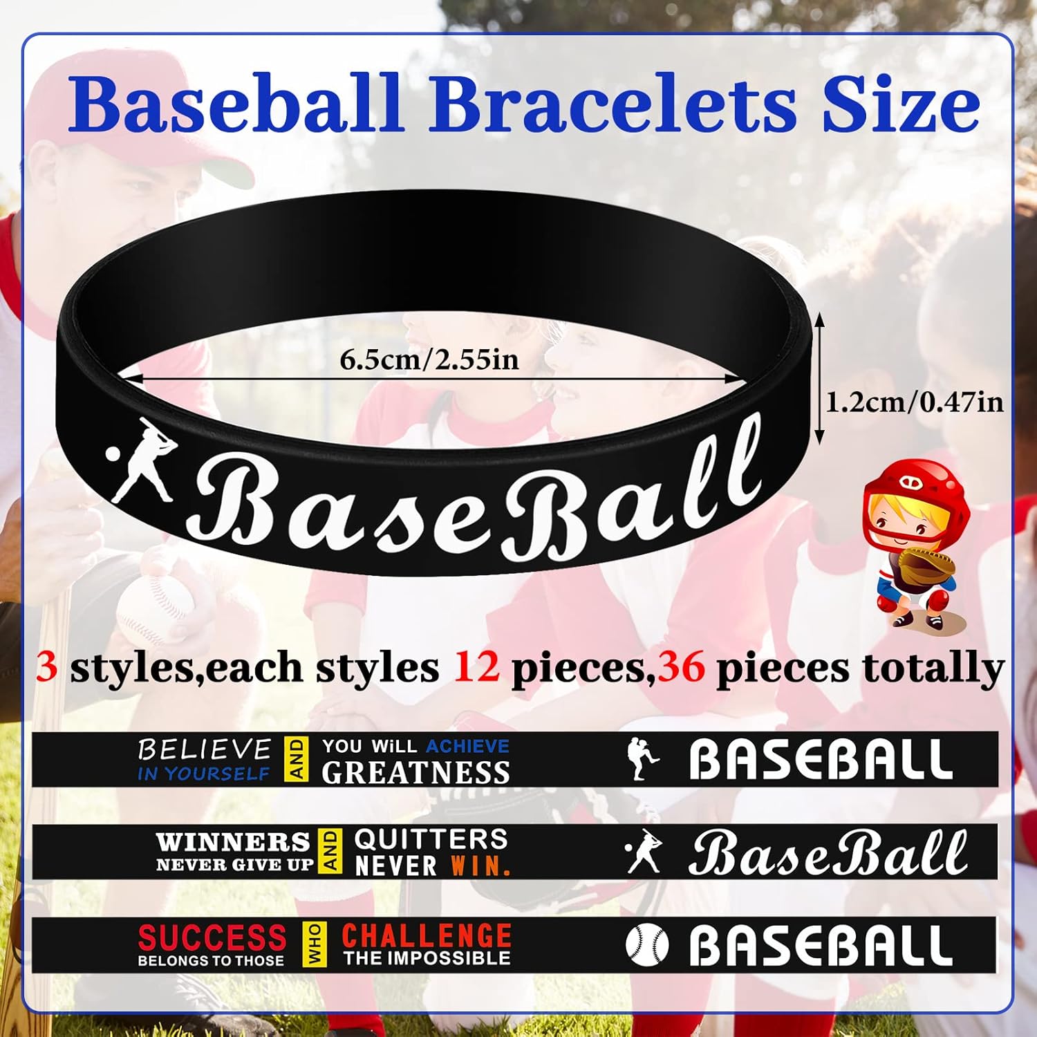 Deekin 36 pulseras de silicona motivacionales de béisbol, regalos de fiesta de béisbol, premios deportivos, suministros de fiesta de cumpleaños,