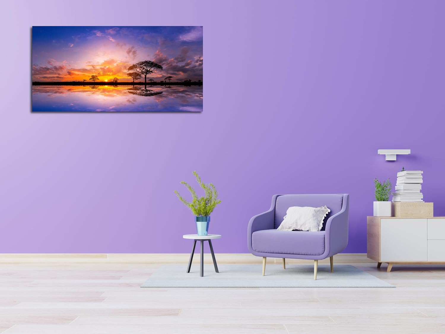 Aibonnly Lienzo decorativo para pared, 1 pieza, diseño de árbol, reflexión, paisaje, póster enmarcado y estirado, listo para colgar, para sala de