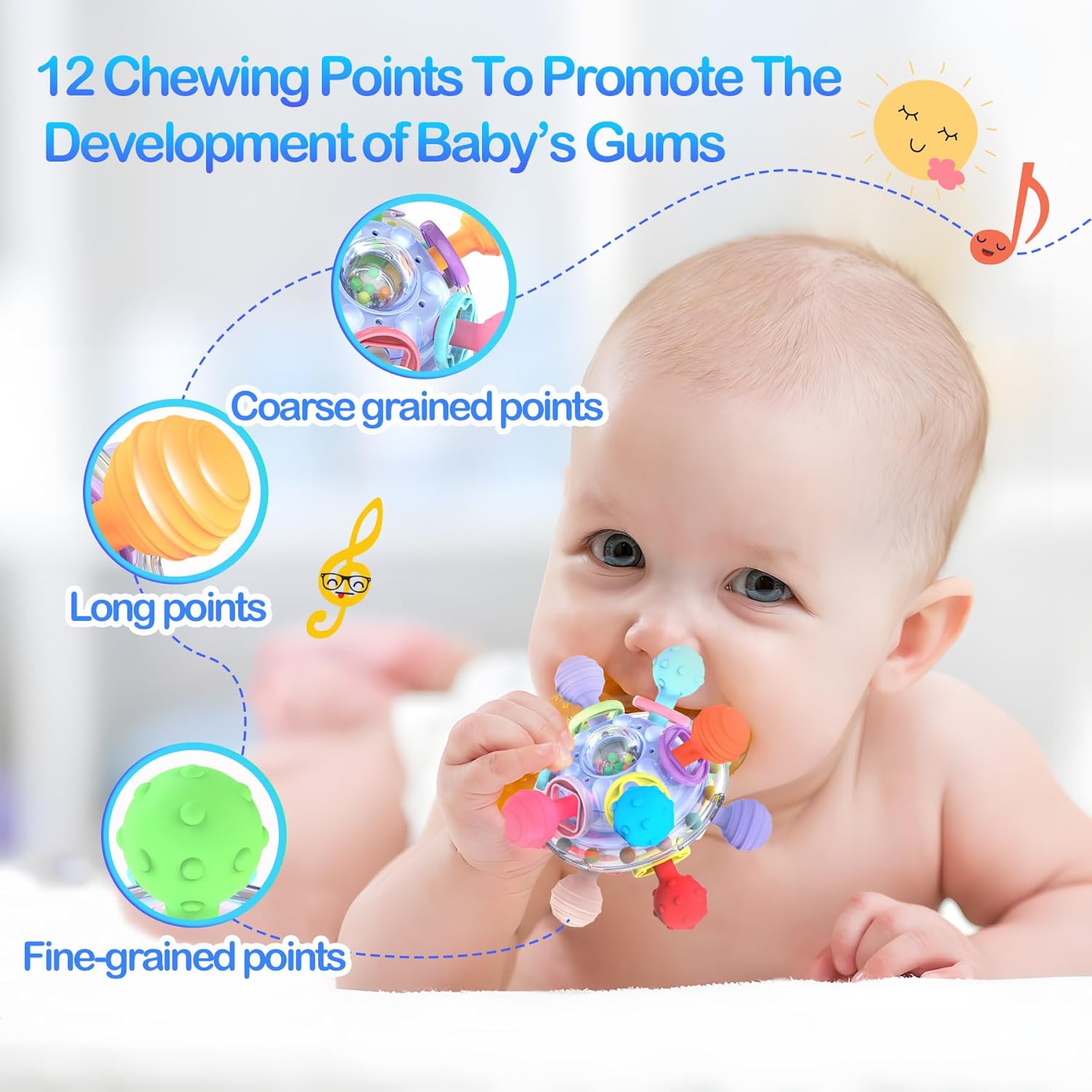 Juguetes sensoriales para la dentición para bebés, juguetes Montessori actualizados, sonajeros sensoriales para masticar, regalo para bebés recién