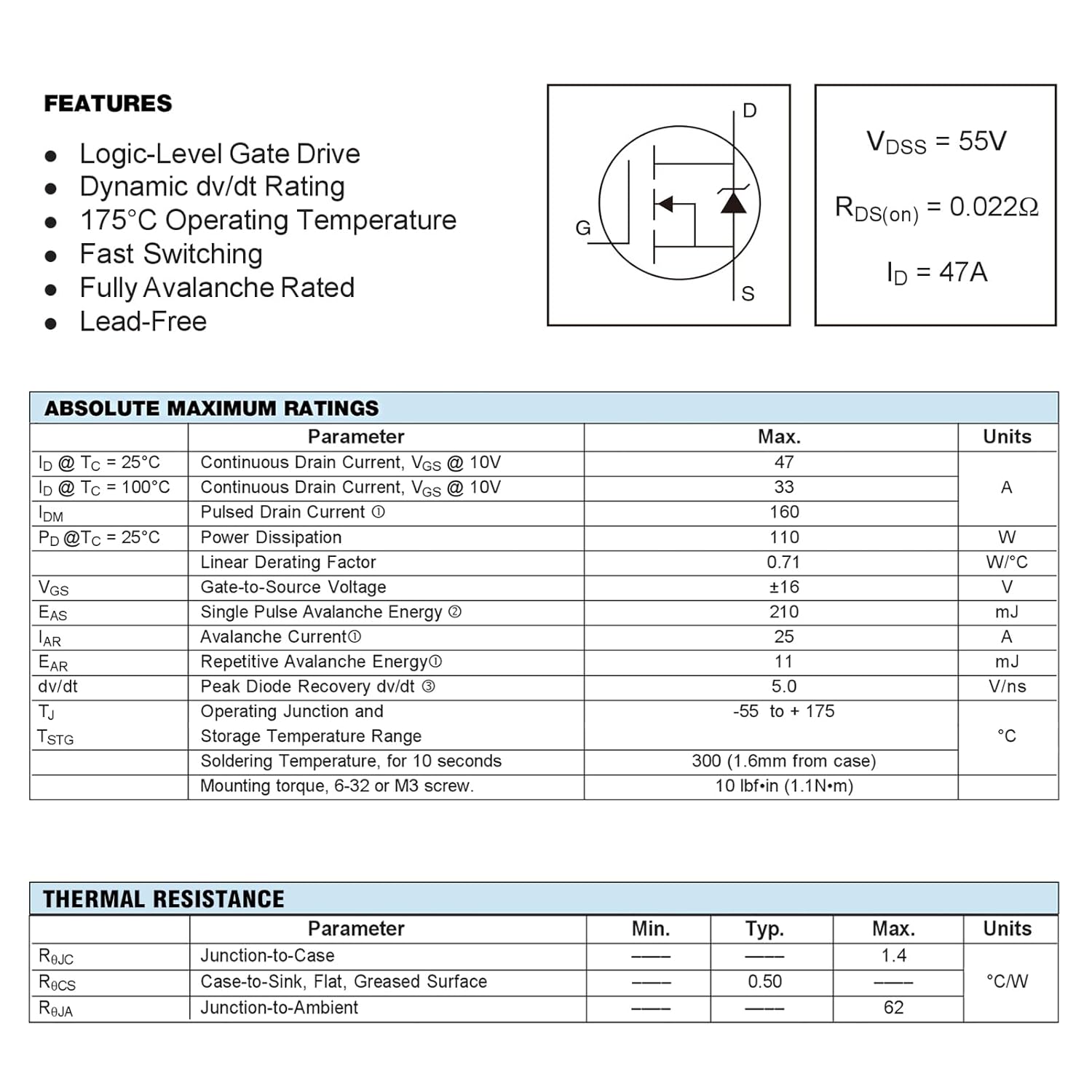 ALLECIN IRLZ44N IRLZ44 MOSFET Transistores 47A 55V IRLZ44NPBF Mosfets de nivel lógico 47 amperios 55 voltios TO-220 (paquete de 10 unidades)