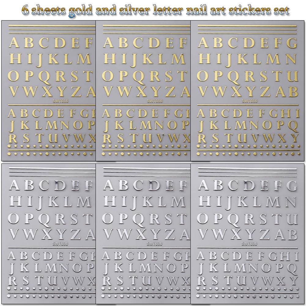Calcomanías para arte de uñas, calcomanías de letras A-Z, letras autoadhesivas 3D, suministros de arte de uñas, calcomanías de diseño de uñas