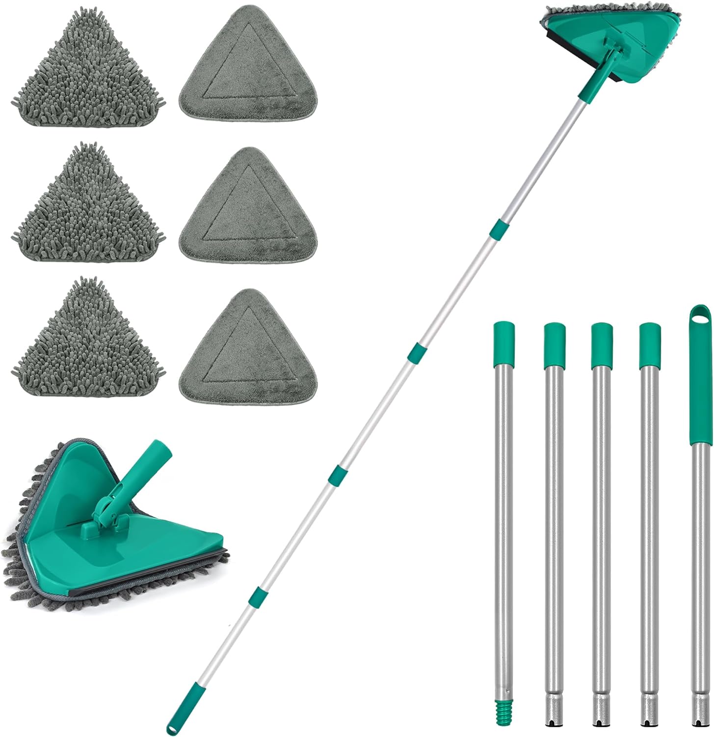 JEHONN Trapeador limpiador de pared con mango largo de 82 pulgadas, herramienta de limpieza de techo 3 en 1 con 6 almohadillas de microfibra de