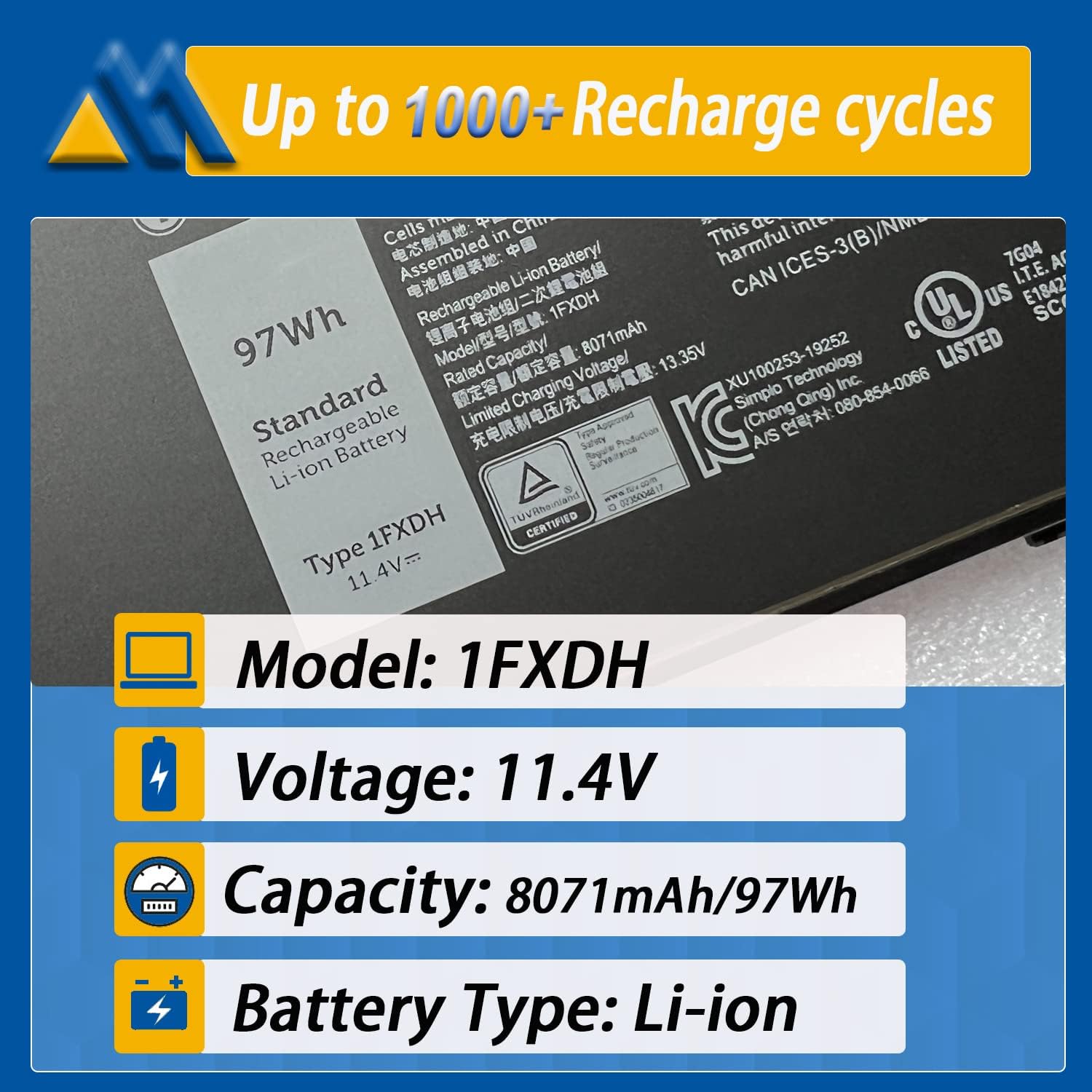 Batería de repuesto para laptop 1FXDH 1WJT0 para Dell Precision 3541 3551 Latitude 15 5501 5511 E5501 E5511 Series 01WJT0 D191G 0D191G CN-0D191G