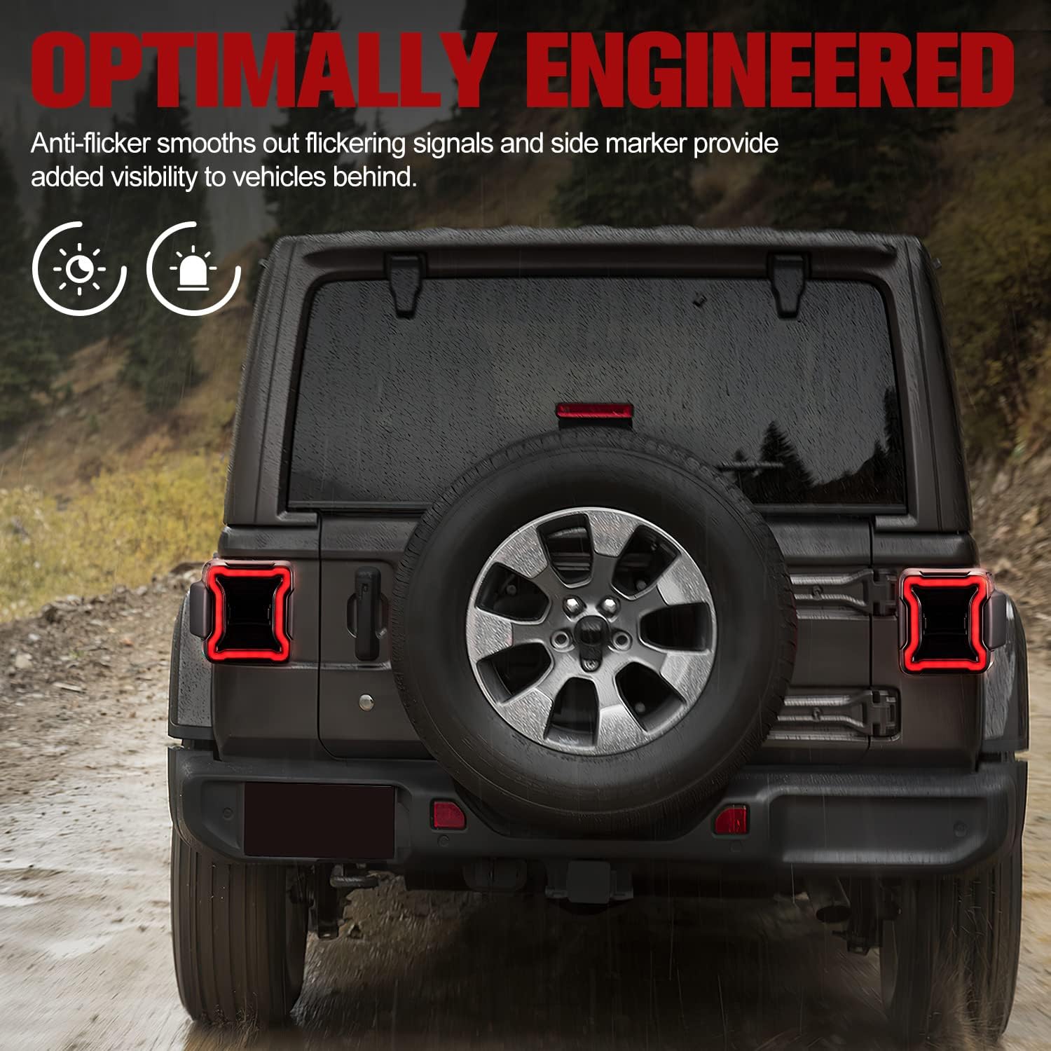 FIERYRED Luces traseras LED ahumadas compatibles con Jeep Wrangler JL 2018-2024, luces de marcha atrás
