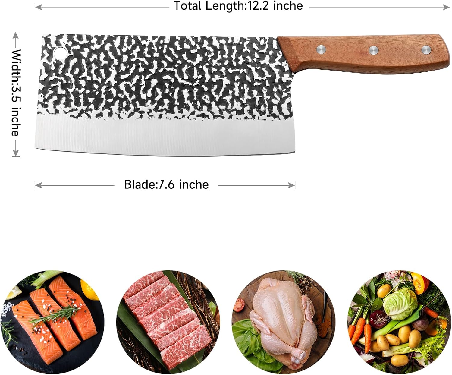 Cuchillo de carnicero profesional serbio de 7 pulgadas, ultra afilado, peso ligero, forjado a mano, cuchillo chino de carne de espiga completa