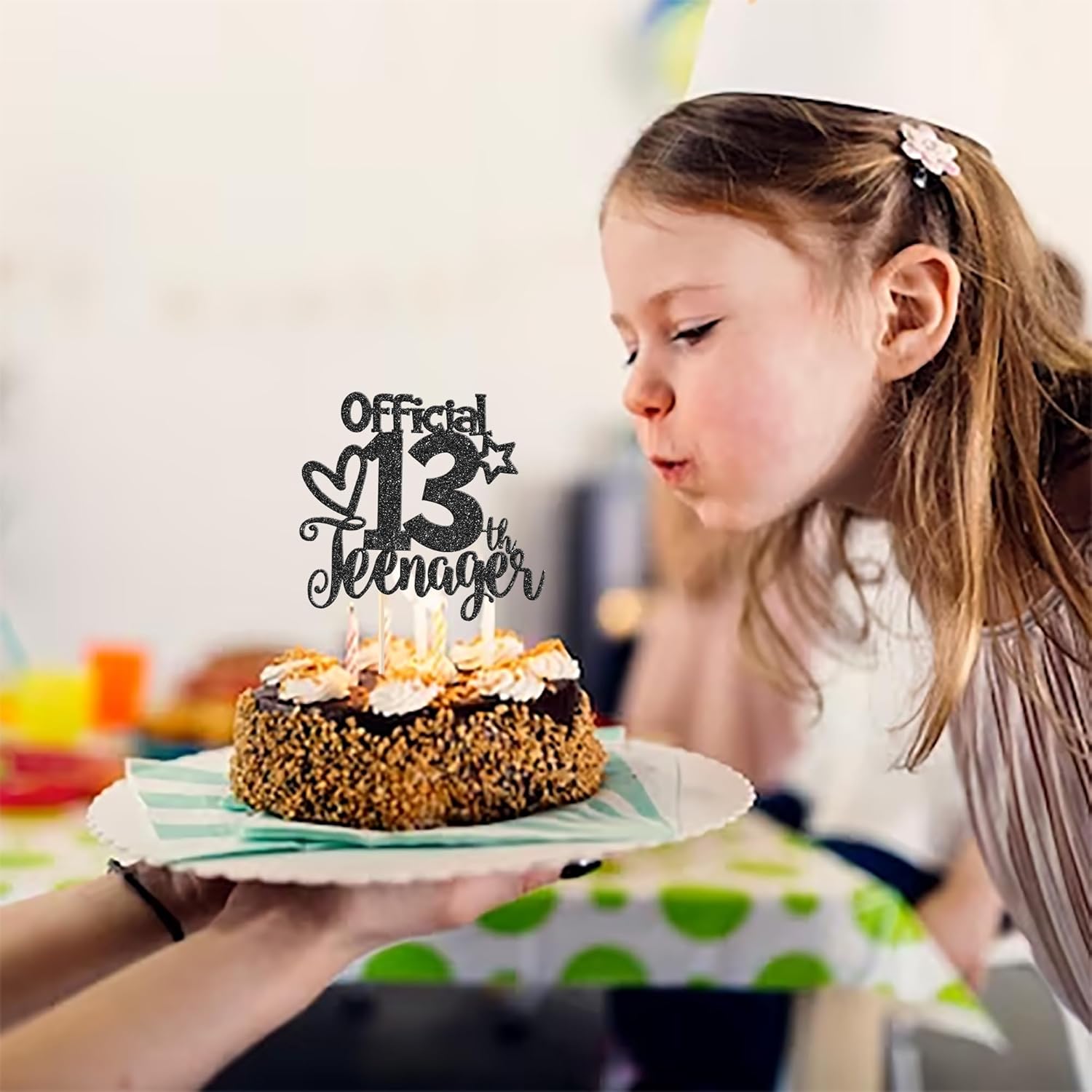 Rsstarxi 1 paquete de 13 decoraciones oficiales para tartas de adolescentes con purpurina negra para decoración de pastel de cumpleaños de 13 años,