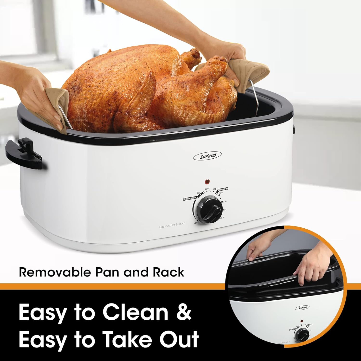 Sunvivi – Horno asador eléctrico de 22 cuartos de galón con tapa de vidrio visible, tostador eléctrico con bandeja y estante extraíbles, control de