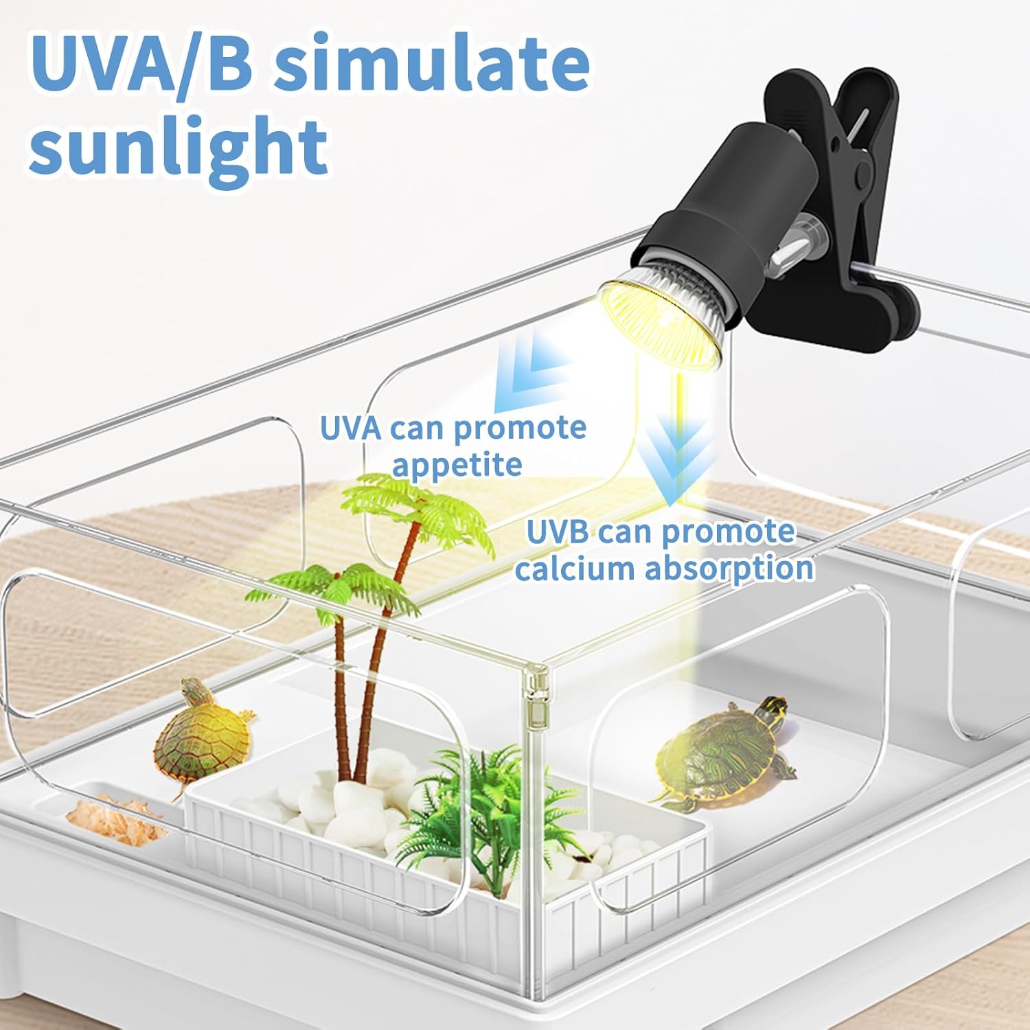 Lámpara de calor para reptiles, lámpara giratoria UVAUVB con 2 bombillas de sol (25 W + 35 W), adecuada para dragón barbudo, reptiles, tortuga,