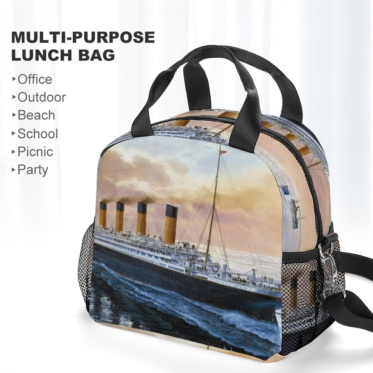 Retro Titanic Famous Old Historic – Bolsa de almuerzo reutilizable con correa para el hombro para hombres y mujeres