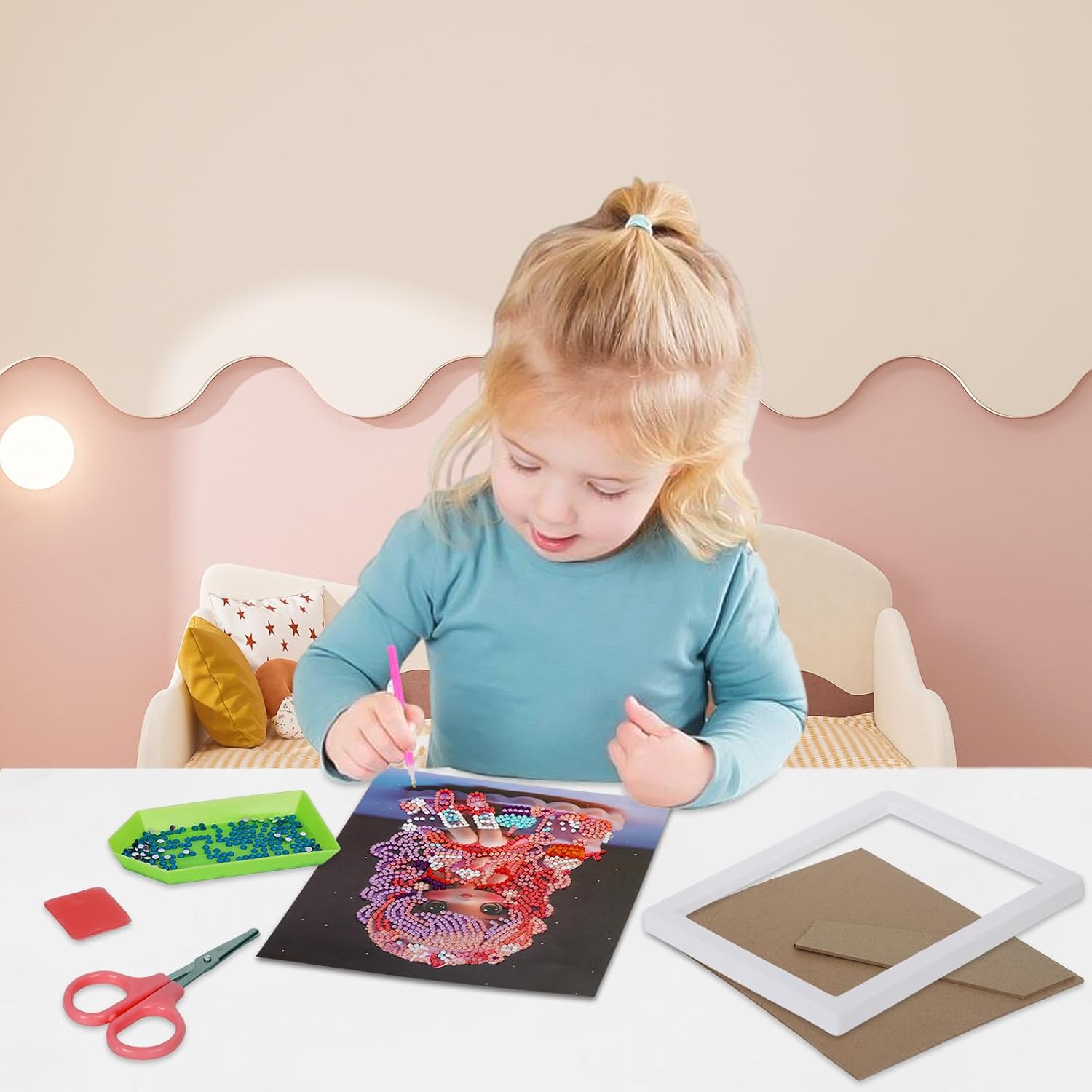 PracticeJQDEN Kits de pintura de diamantes 5D, arte de gemas para niños, kits de pintura por números con marco, kits de manualidades y puntos para