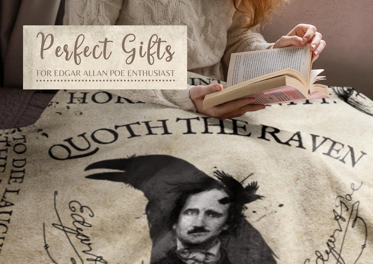 Edgar Allan Poe – Regalos para hombres, mujeres para Navidad, cumpleaños, manta para Navidad, cumpleaños, 50 x 65 pulgadas