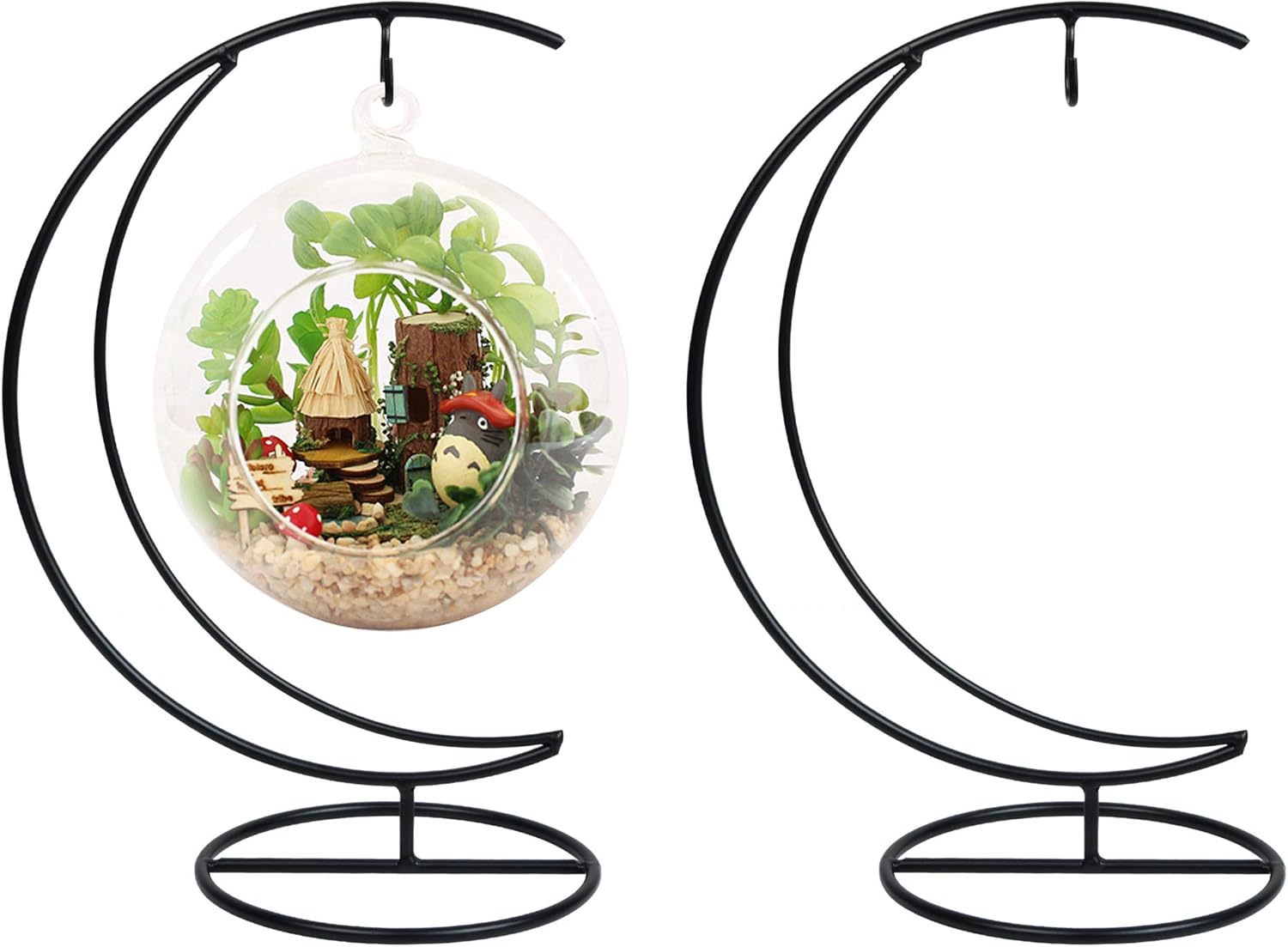 Akamino Soporte de exhibición de adornos, paquete de 2 soportes para macetas de flores de aire de media luna, estante de hierro para decoración de