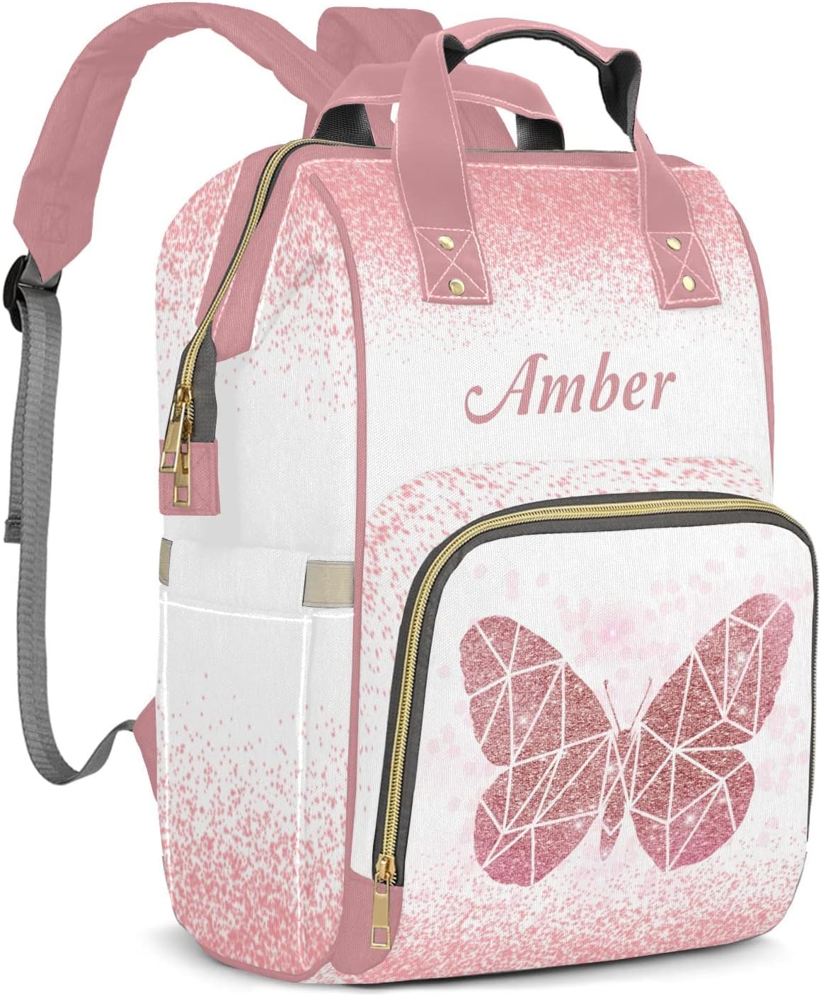 Bolsas de pañales con estampado rosa y blanco para mamá y niña, Personalizado 4