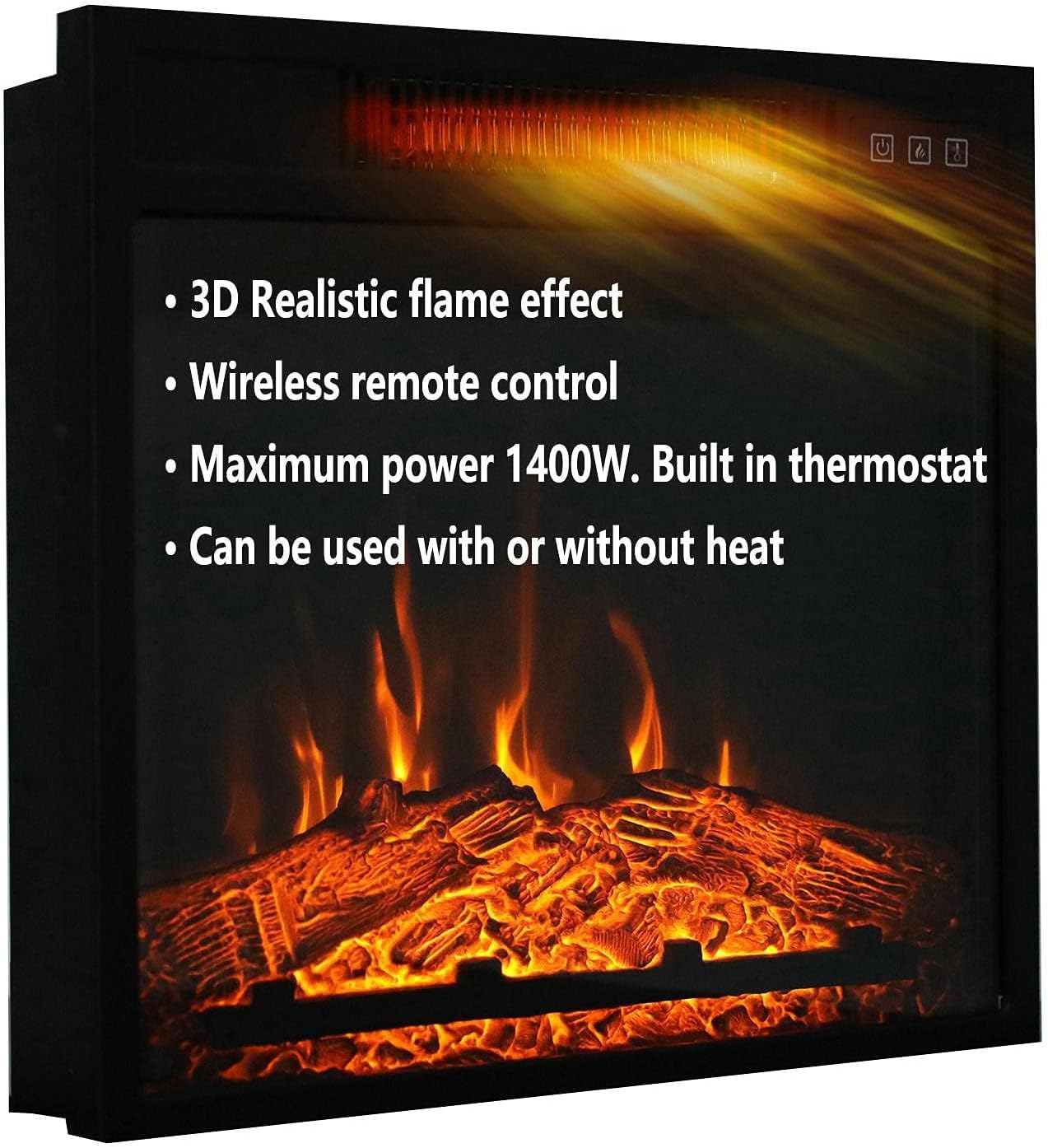 Inserto de chimenea eléctrica de 18 pulgadas, calentador de chimenea empotrado con bajo ruido, control remoto con temporizador, pantalla táctil,