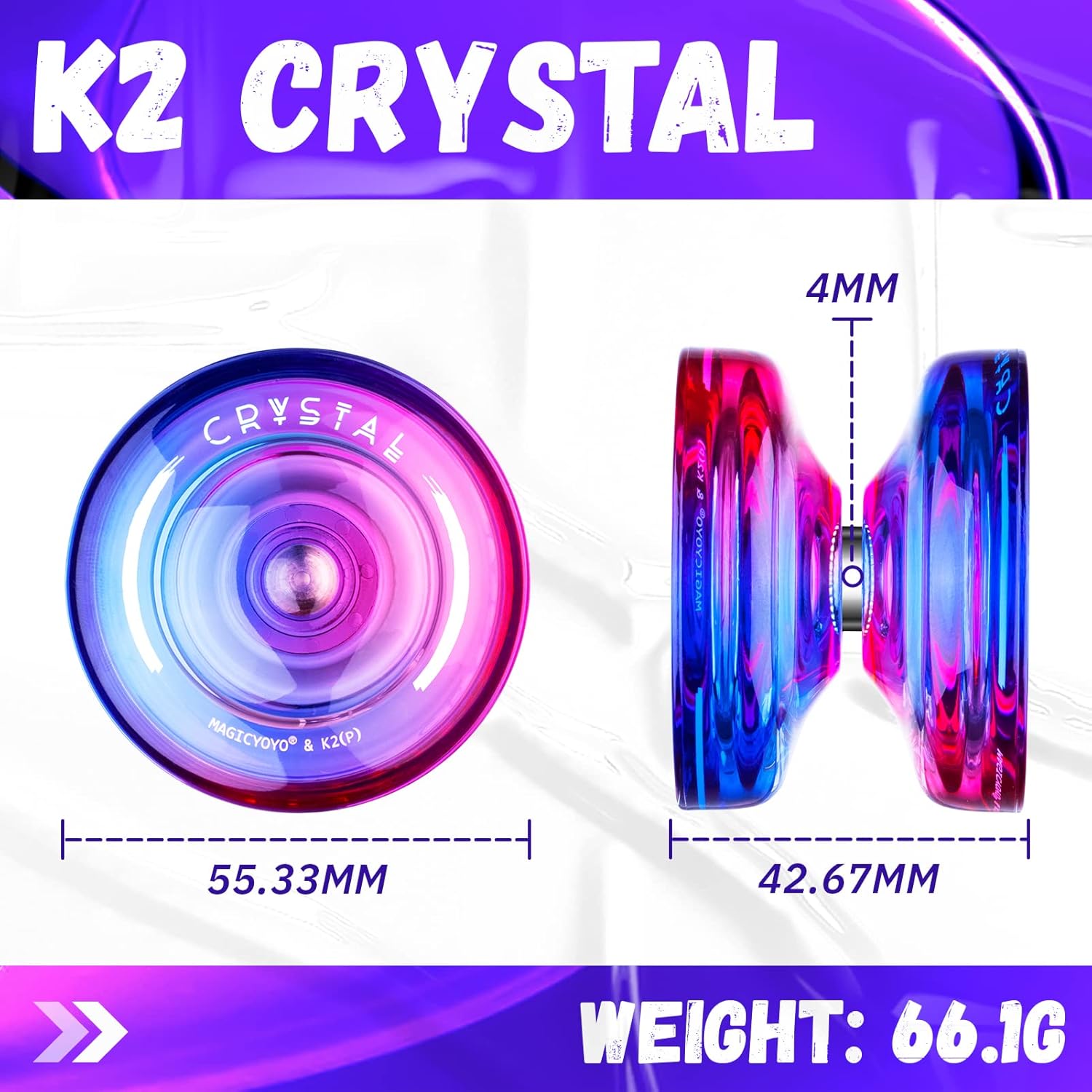 MAGICYOYO K2 Crystal Yoyo Paquete de 2 unidades, Yoyo profesional sensible para niños principiantes, Yo Yo de doble propósito con rodamiento Yoyo