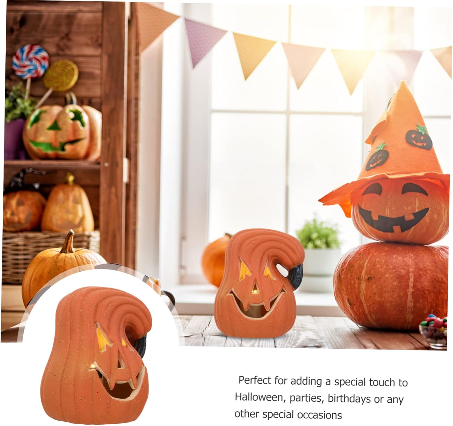 DOITOOL Adorno de linterna de calabaza para decoración al aire libre, decoración de casa para el hogar, decoración para Halloween, luz de calabaza