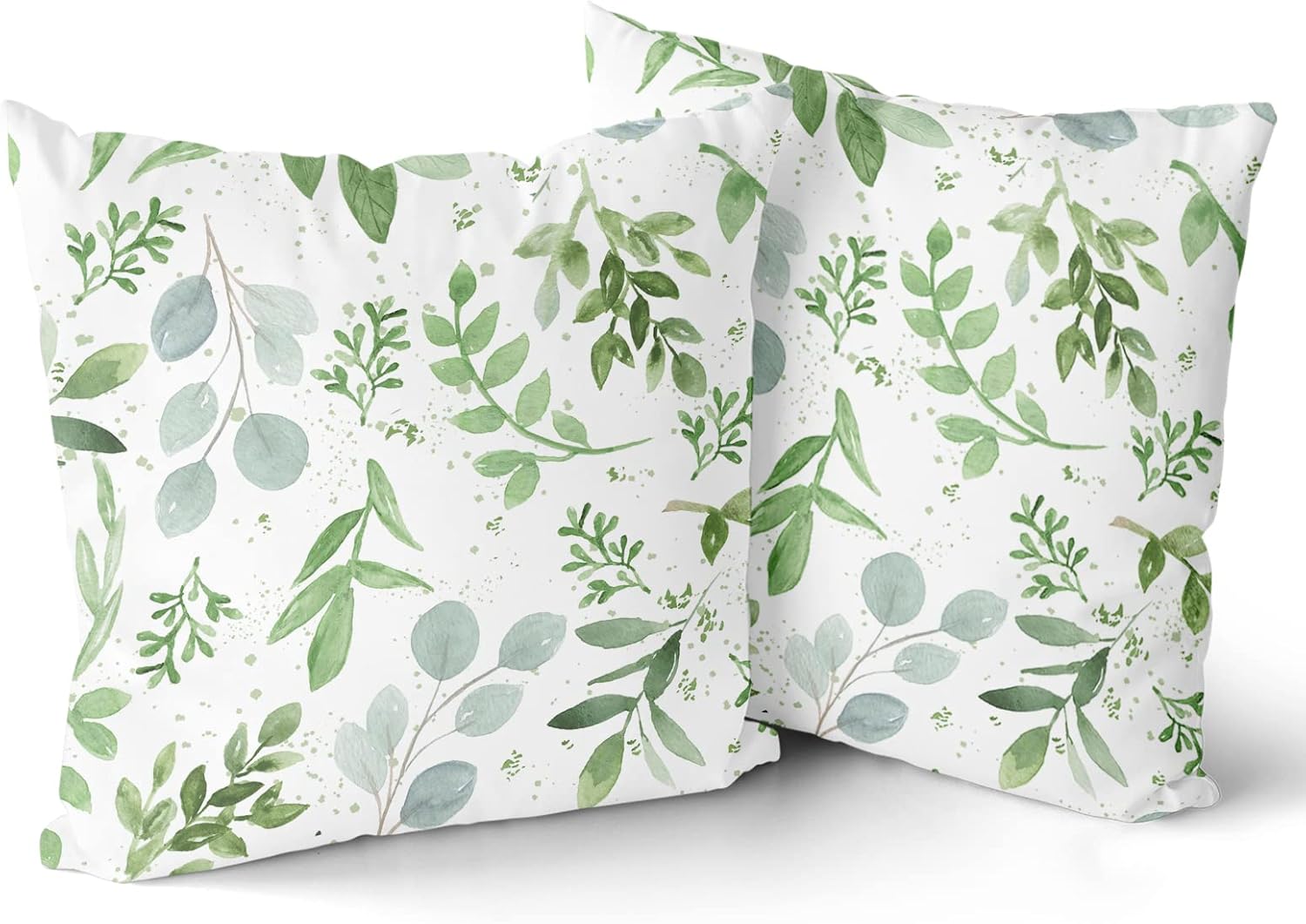 Juego de 2 fundas de almohada de color verde salvia de 16 x 16 pulgadas, fundas de almohada cuadradas de algodón suave con estampado de hojas para