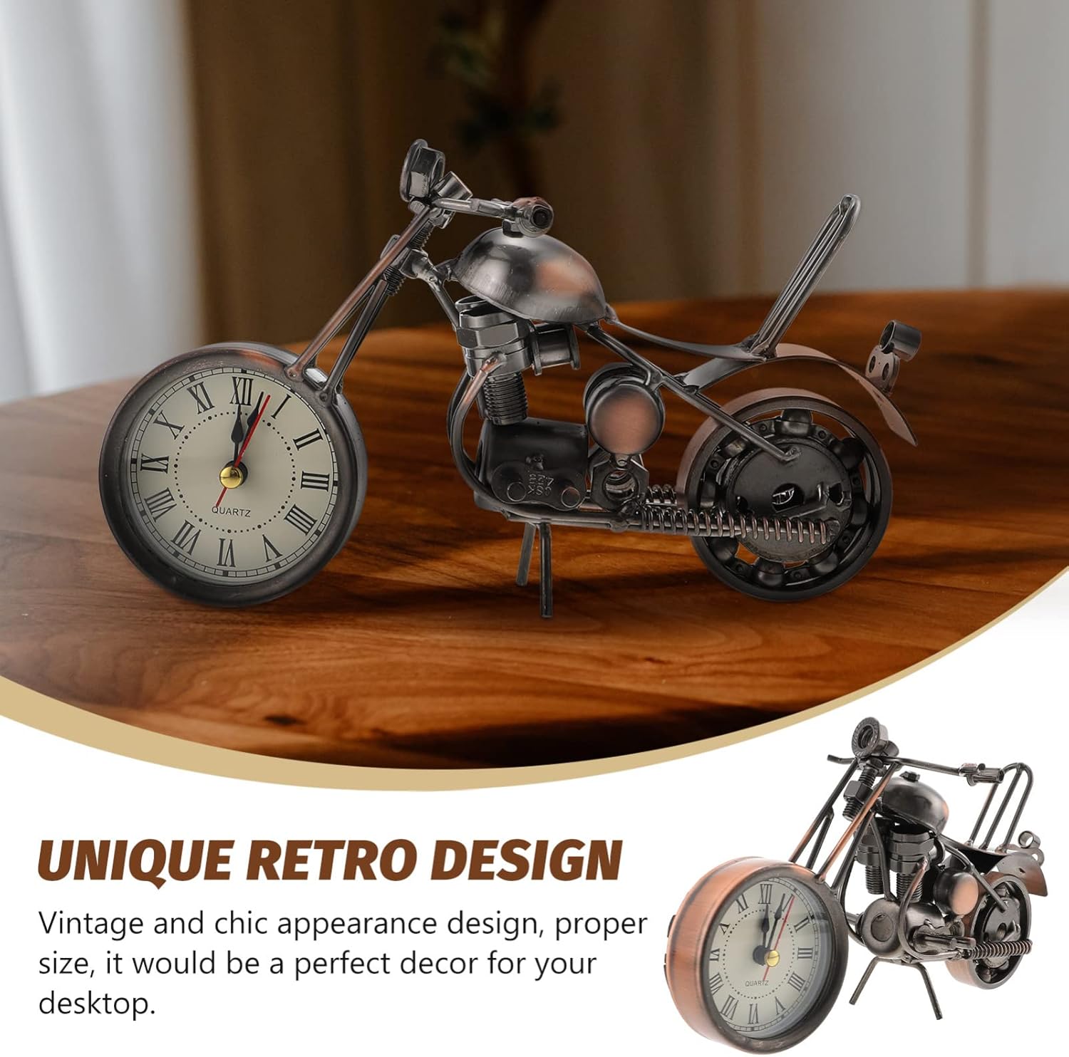 FOMIYES Decoración de la motocicleta Figura de la motocicleta reloj despertador de mesa Retro clásico hecho a mano de hierro forma de motocicleta