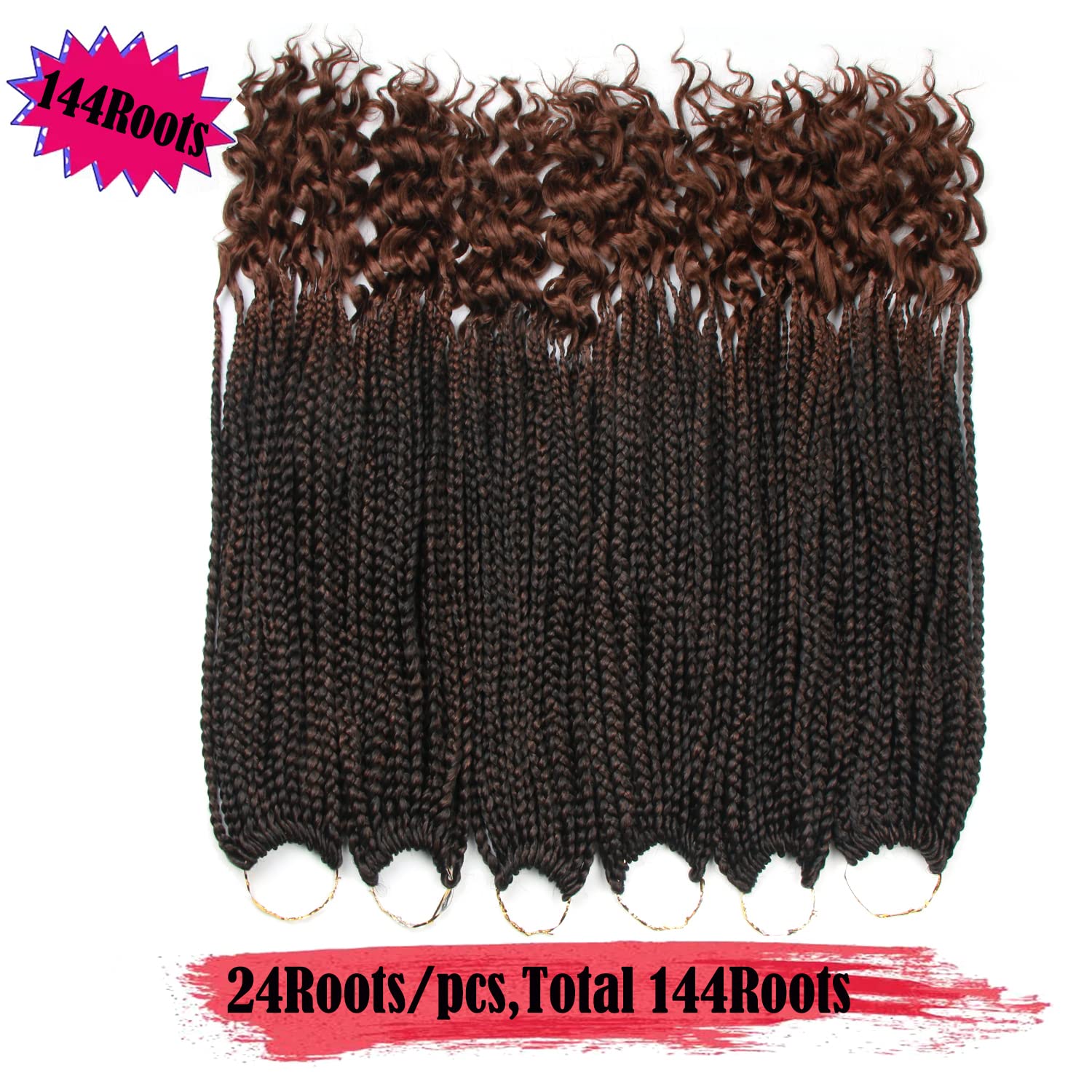144 raíces por paquete, de 20 pulgadas, trenzas de ganchillo para mujeres, cabello trenzado de ganchillo negro con extremos rizados, extensiones de