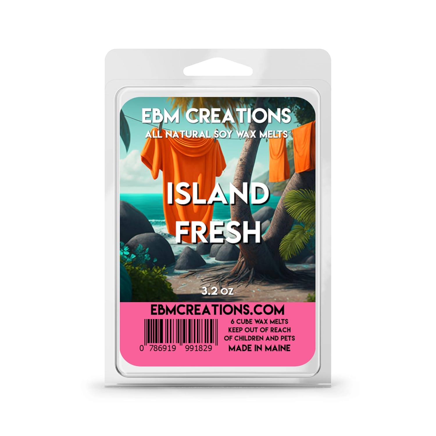 Island Fresh – Scented All Natural Soy Wax Melts – 6 Cube Clamshell 3.2oz Highly Scented Non Toxic Clean Burning Aromatherapy