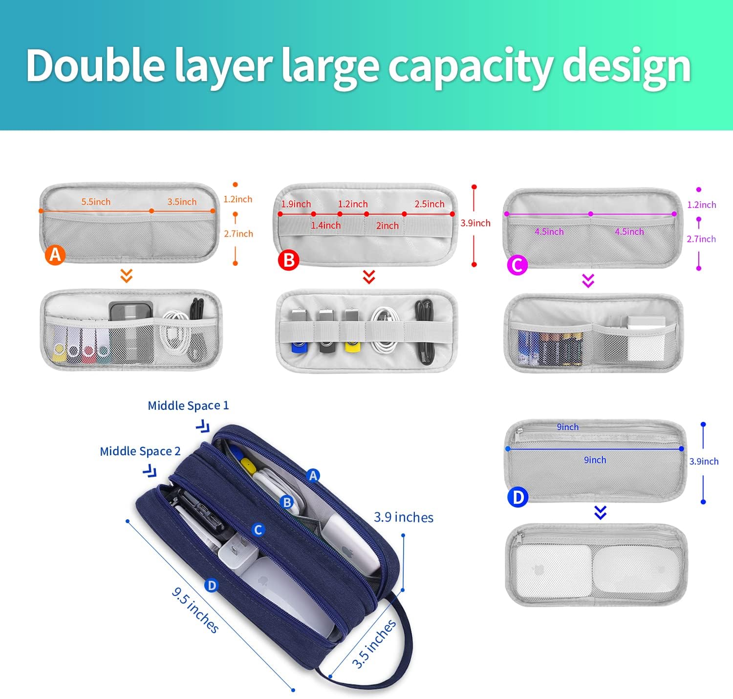 HESTECH Organizador de cables, organizador de cables, organizador electrónico de carga, estuche de viaje para accesorios electrónicos pequeños,