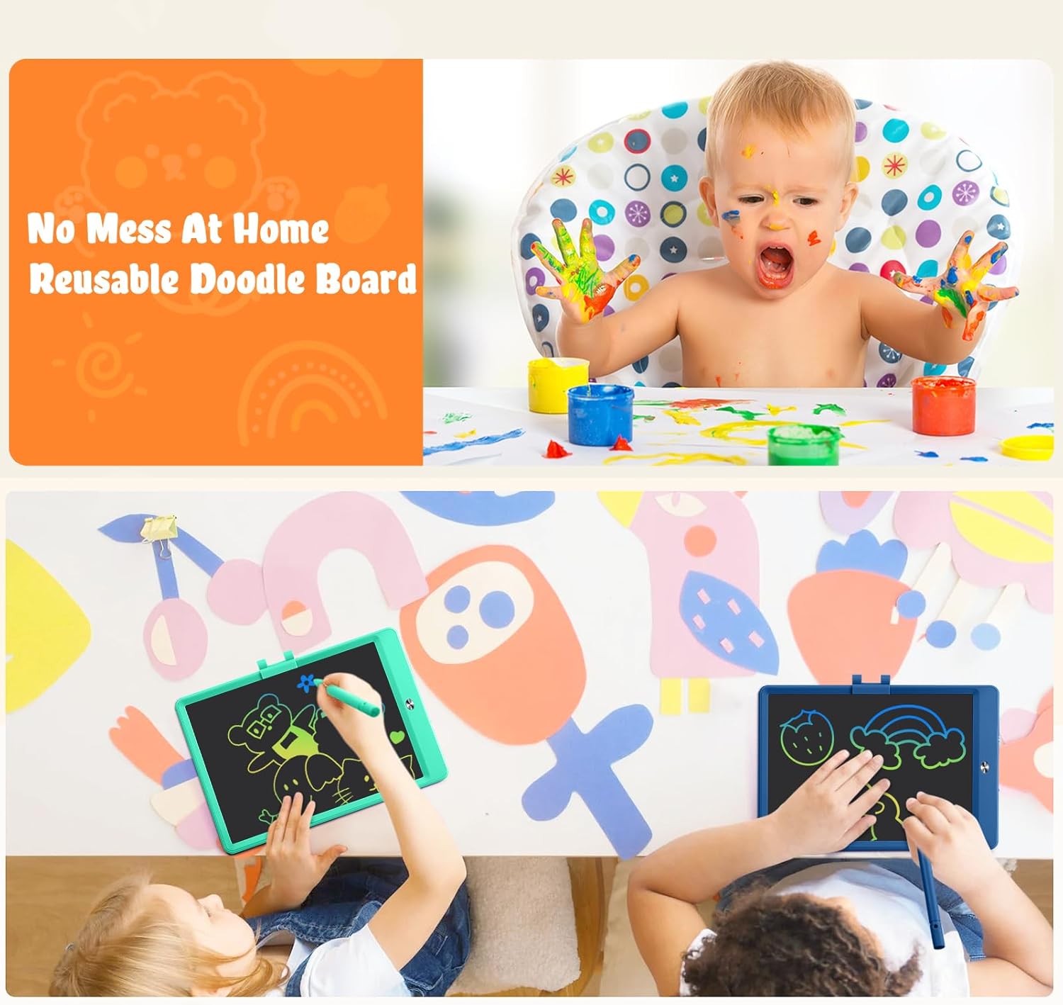 Tableta de escritura LCD para niños, 10 pulgadas, paquete de 2 almohadillas de dibujo, tableta de dibujo, tablero de garabatos, juguetes para niños