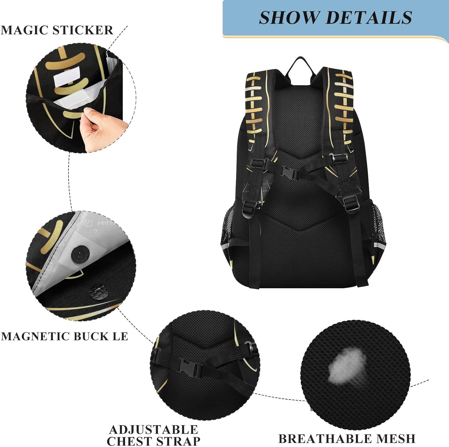 American Football Gold – Mochila escolar ligera para laptop, mochila de viaje para estudiantes con rayas reflectantes, Varios colores, Mochilas