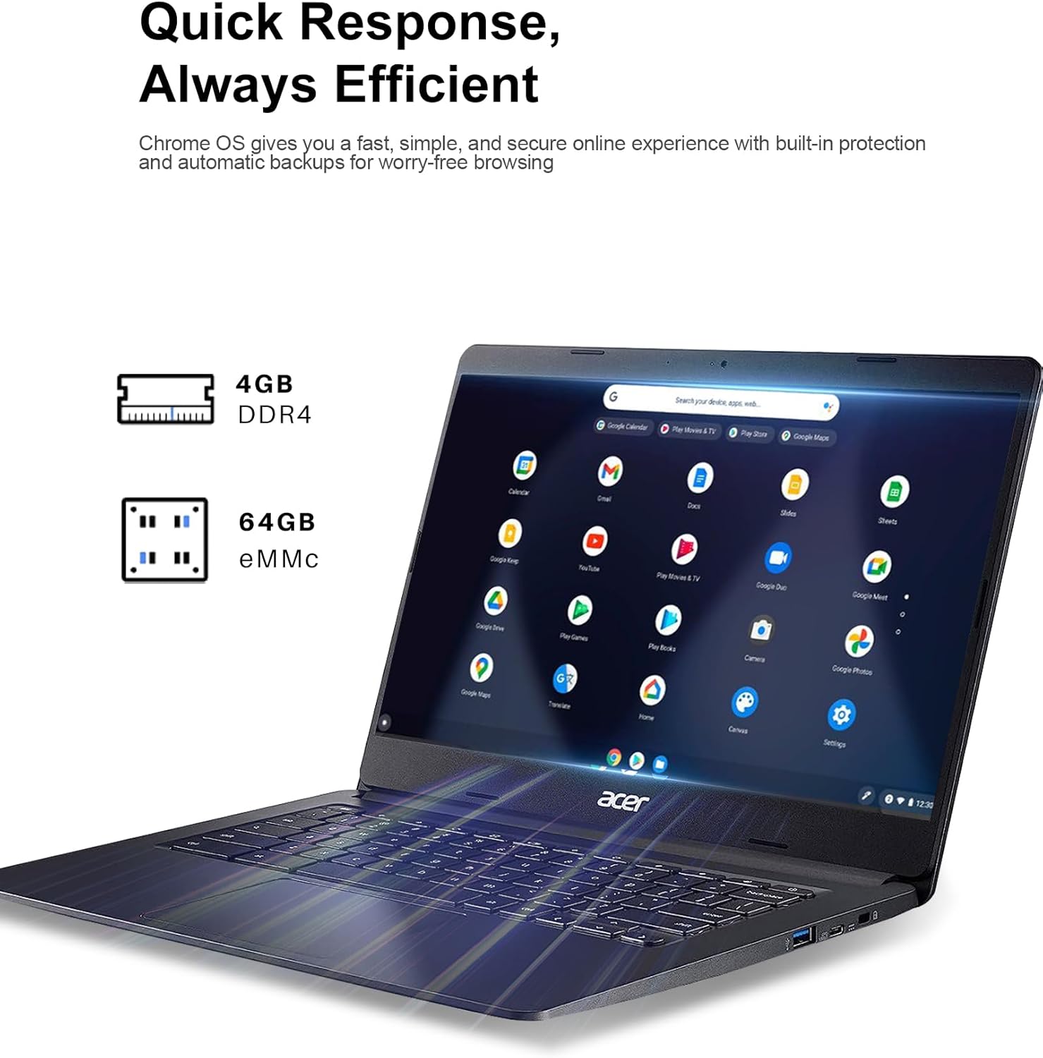 acer Laptop con pantalla táctil Chromebook 314 2023, FHD IPS táctil de 14 pulgadas, procesador Intel Celeron de doble núcleo, 4 GB de RAM, 64 GB