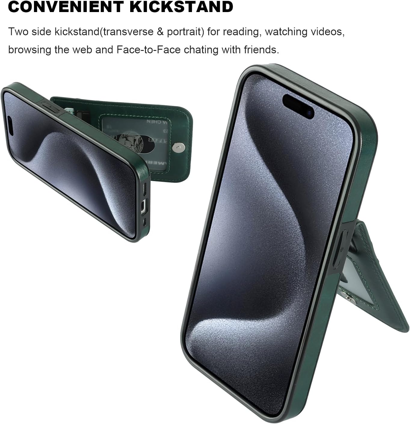 KIHUWEY Funda compatible con iPhone 15 Pro con soporte para tarjeta de crédito, cierre magnético de cuero de alta calidad, función atril, funda