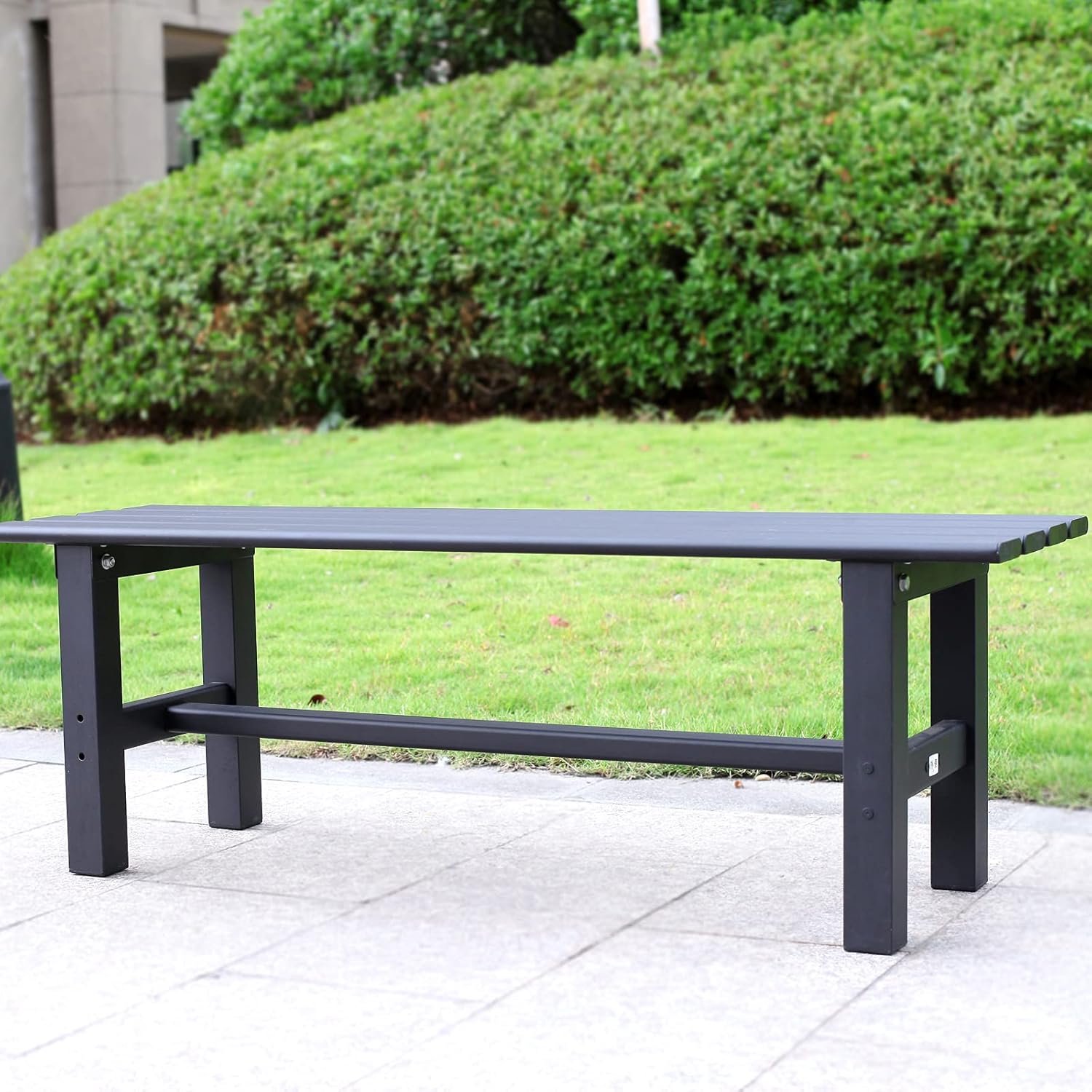 LoJok Banco de aluminio para patio al aire libre, color negro, 35.4 x 14.2 x 15.7 pulgadas, peso ligero (9.5 libras) de alta carga (300.7 libras),