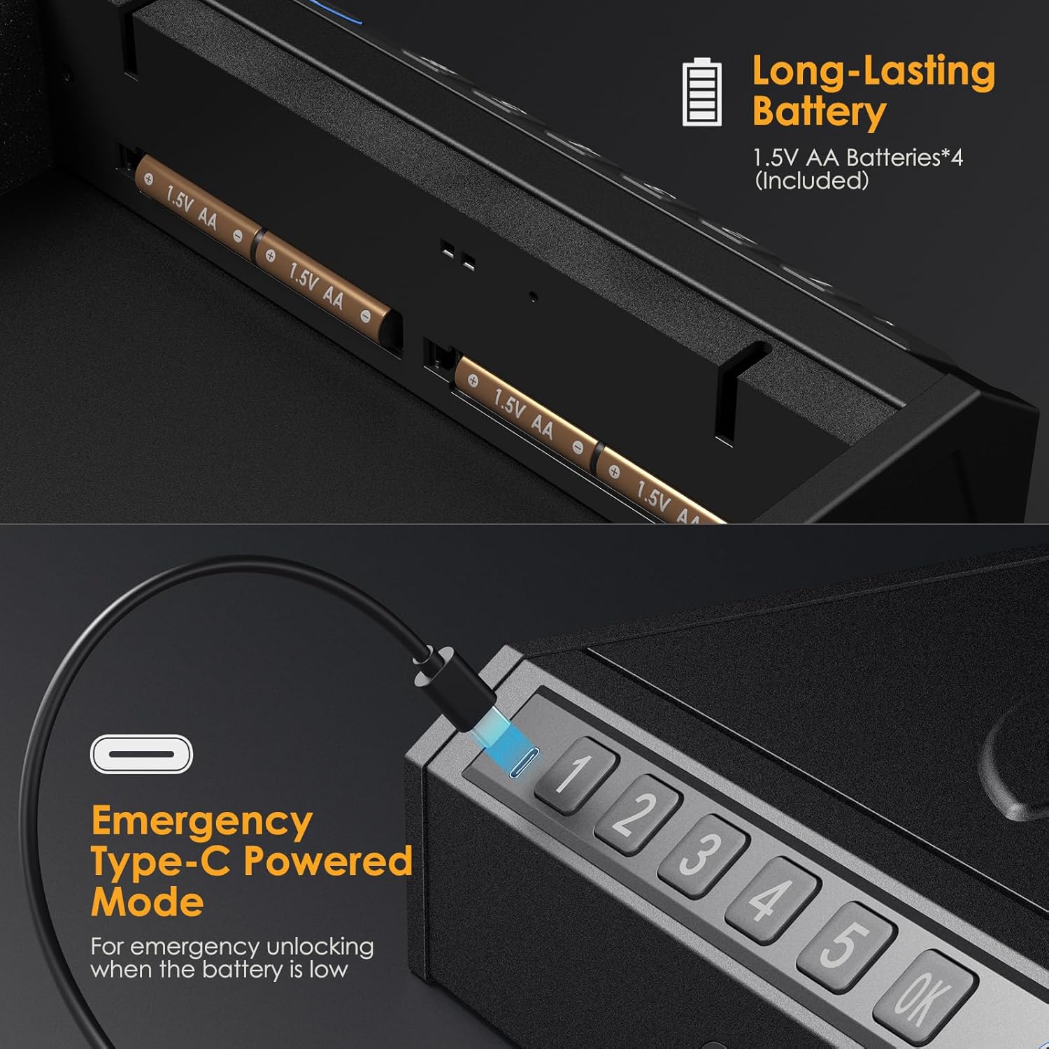 Gun Safe Biometric Handgun Safe, Fingerprint Pistol Safe 3-Ways Quick-Access Gun Safes for Pistols with Key and Keypad, Gun Lock Box for Pistols