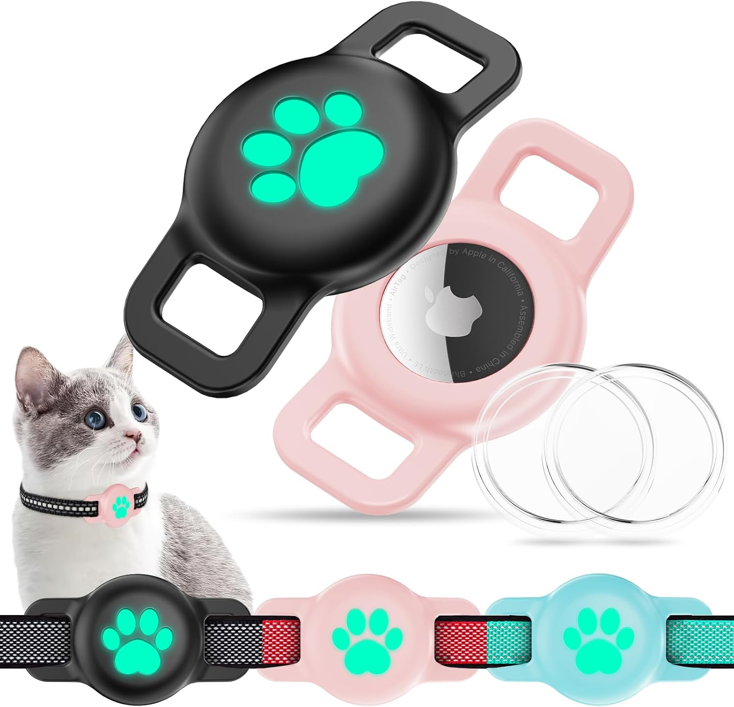 Soporte para Airtag para collar de gato para collar de gato, soporte protector para collar de perro Apple Airtag pequeño, paquete de 2 fundas