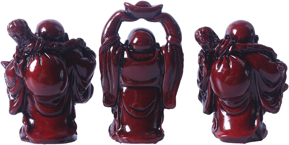 BRABUD – Juego de 6 figuras de resina roja de Buda sonriente de 2.5 pulgadas, buen regalo y colección (rojo grande)