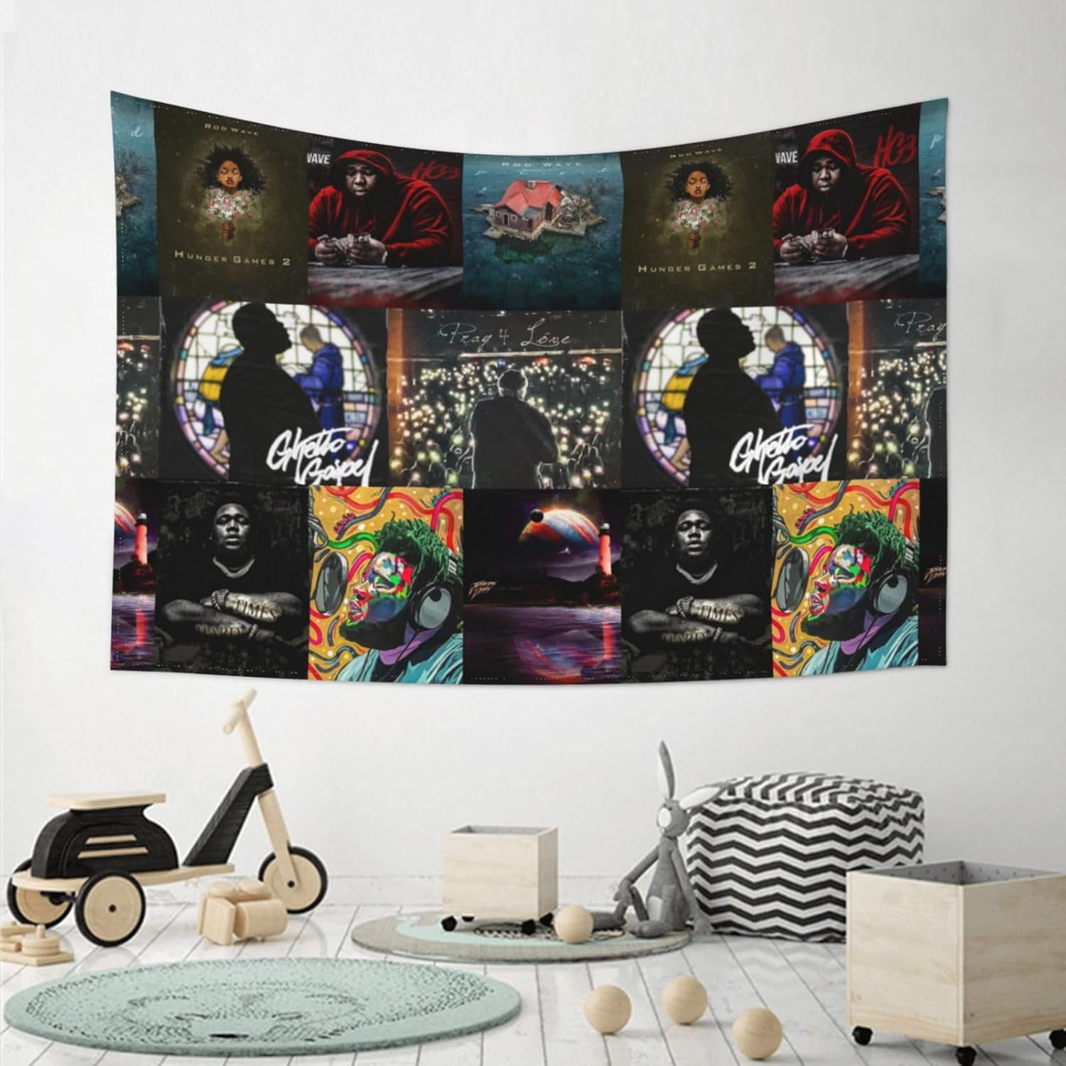 ALTUY Tapiz de varillas de rapero, tapiz de ondas de rapero, tapiz para colgar en la pared, arte de pared, tapiz de bandera estadounidense, póster