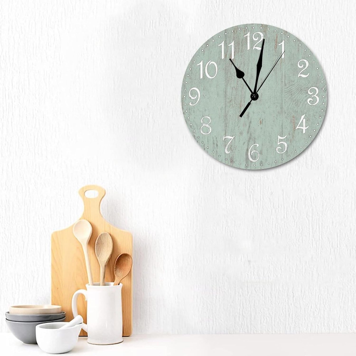 Relojes de pared de madera de espuma de mar con pilas, silenciosos, sin tictac, de 12 pulgadas, moderno, de espuma de mar, reloj de madera verde,