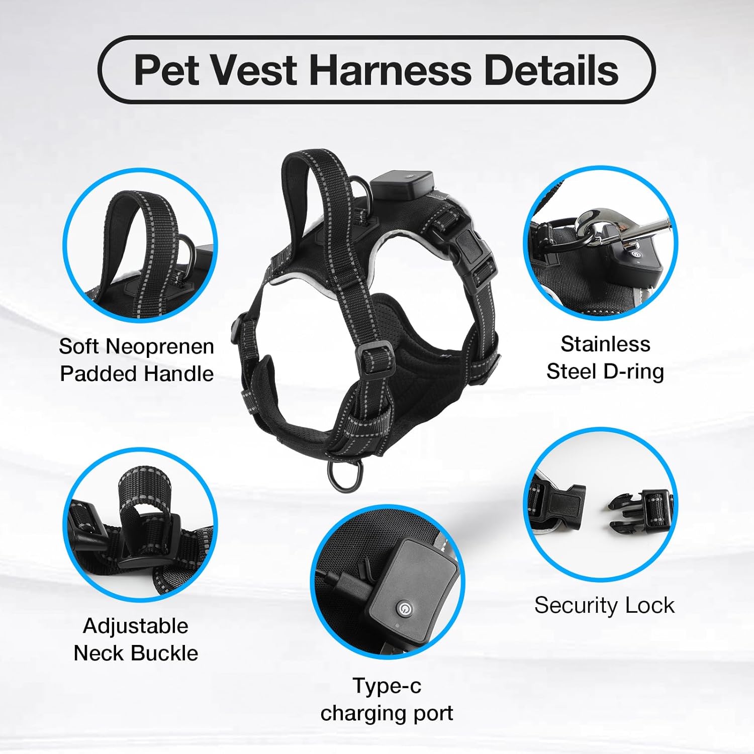 MASBRILL Arnés para perro con luz LED, sin tirones, arnés recargable con luz para perro para caminar por la noche, chaleco ajustable brillante para