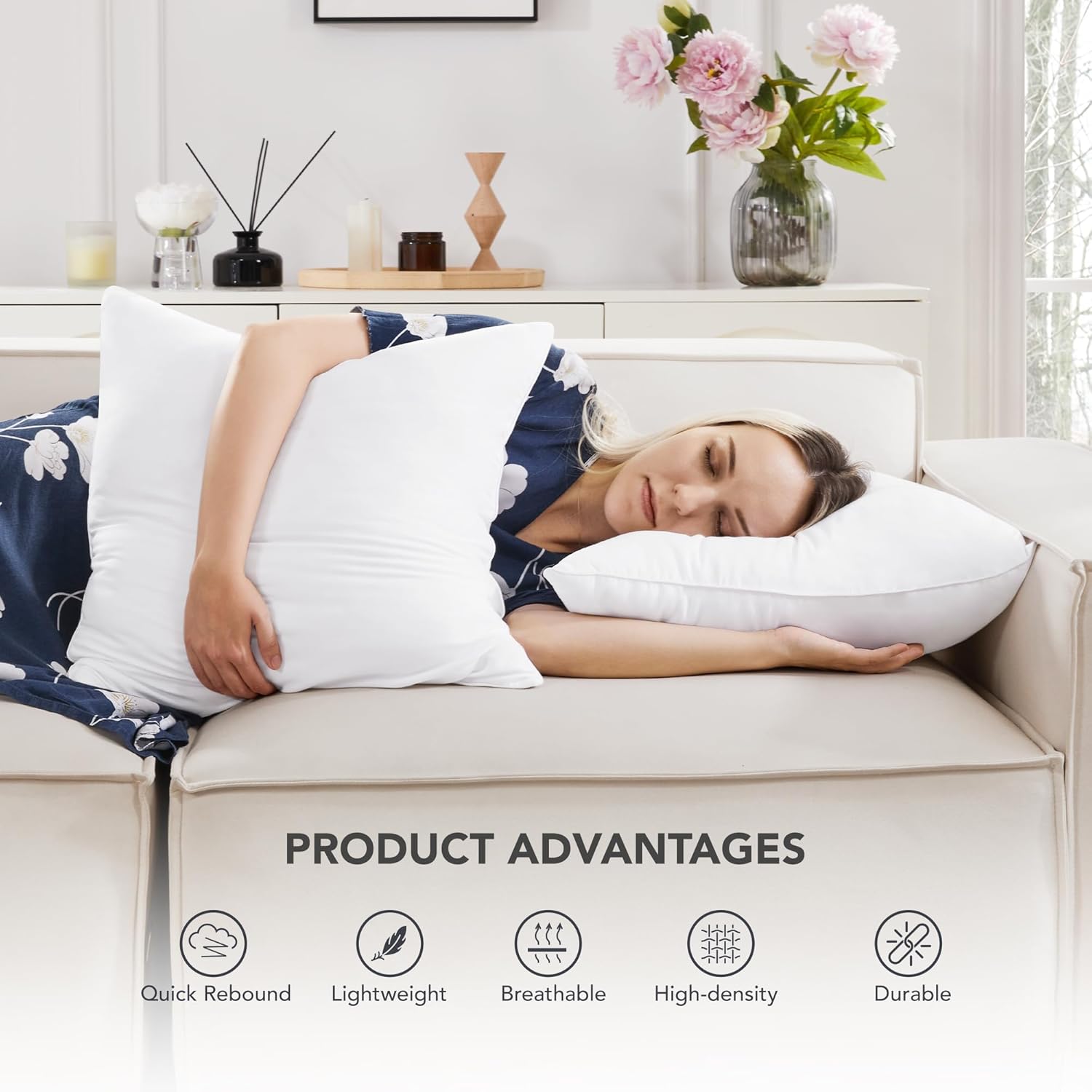 Deconovo Juego de 2 fundas de almohada cuadradas de 16 x 16 pulgadas, rellenos de almohada de primera calidad para cama, sofá, rellenos de cojín