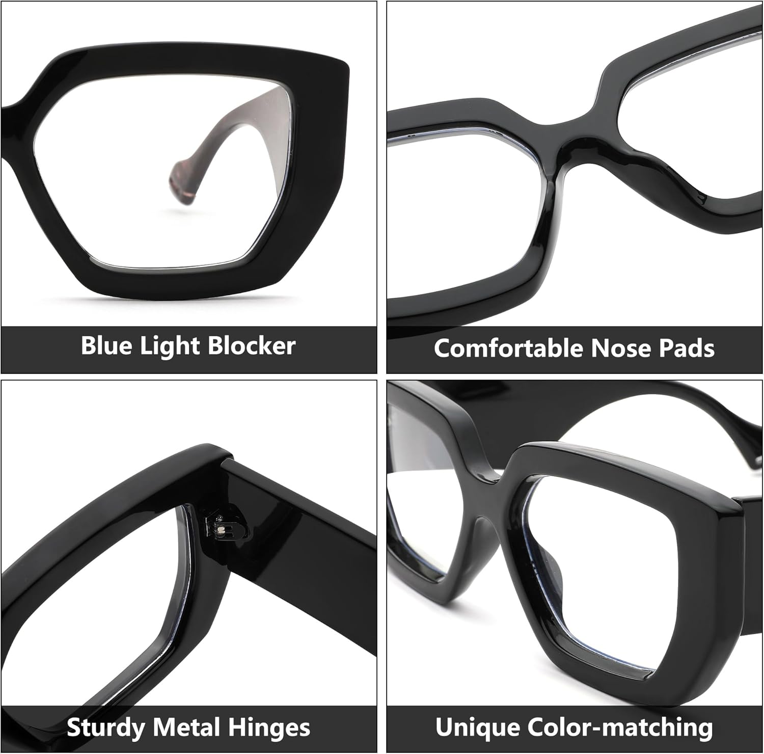 GentleMaker Thick Frame Blue Light Glasses for Women Men,Square Computer Gaming Eyeglasses Anti Eyestrain