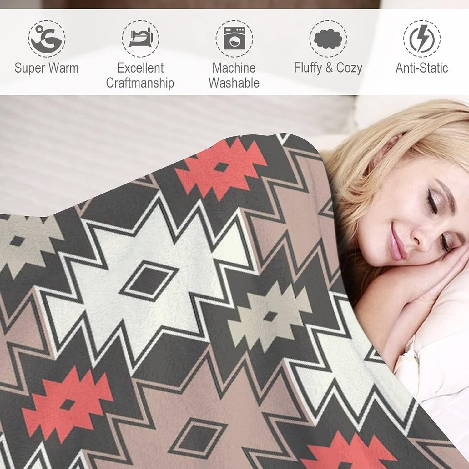 Aztec Manta bohemia, nativa americana, bohemia, étnica, tribal, a rayas, geométrica, bohemia, súper suave, manta de franela para cama y sofá