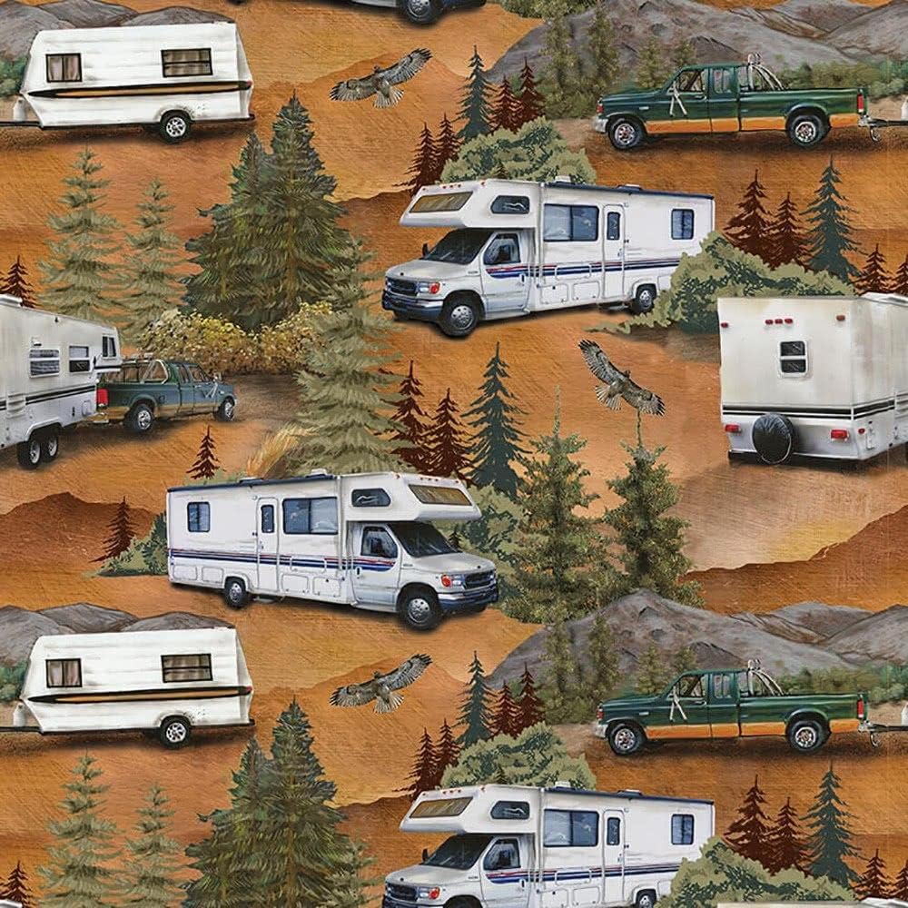 Blank Quilting Fabrics Wilderness Trail Ed Wargo Scenic RV – Marrón claro