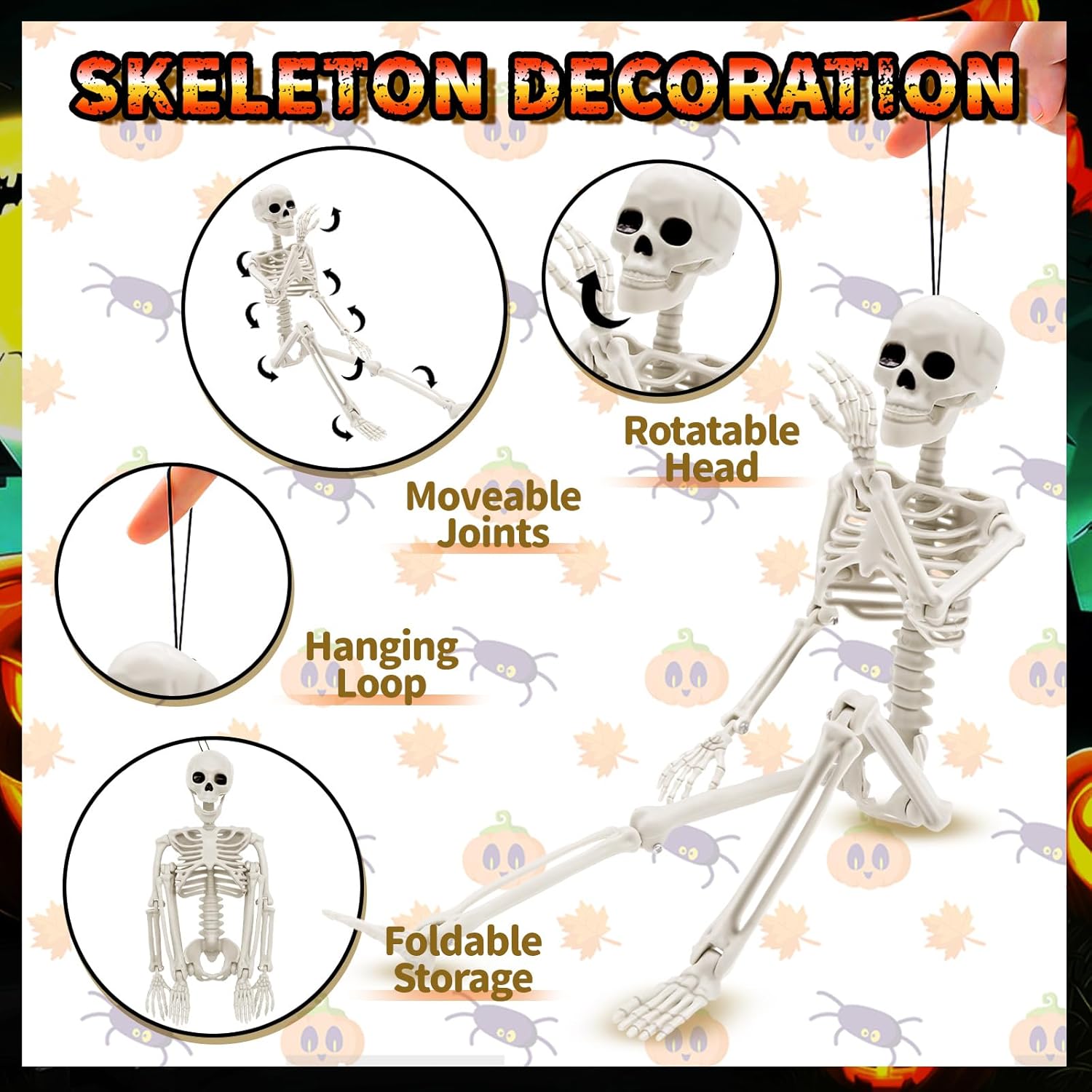Paquete de 6 esqueletos decorativos de Halloween, esqueleto pequeño posable de 16 pulgadas de cuerpo completo con articulaciones móviles, esqueletos
