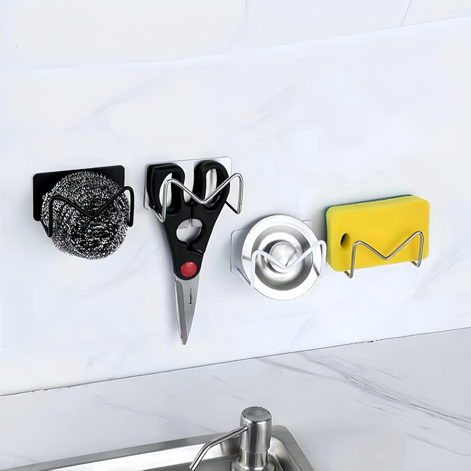 Soporte adhesivo para esponja para fregadero de cocina, sin perforaciones, accesorios de cocina, colgador pegajoso, organizador de fregadero, gancho