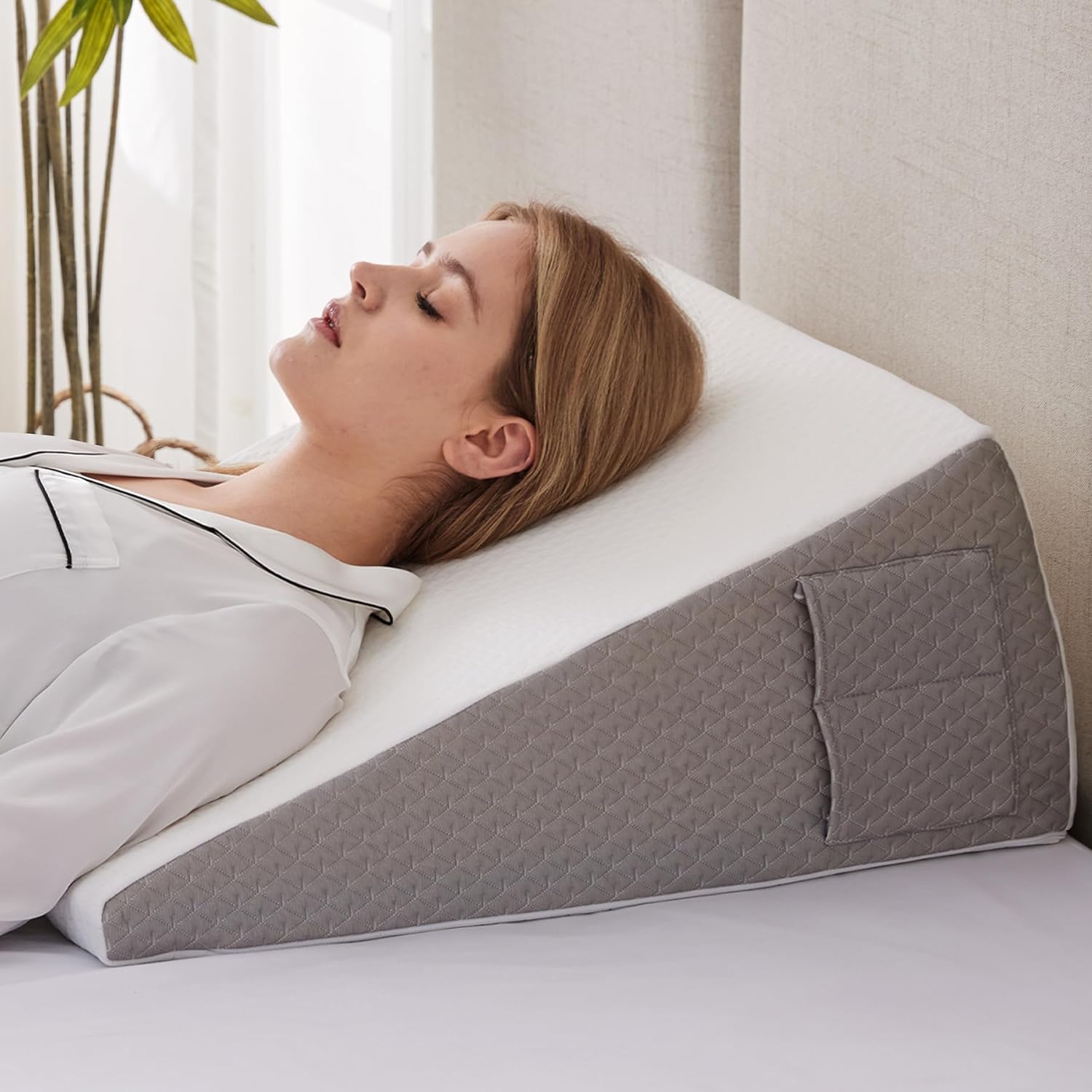 Almohada de cuña de cama para dormir, almohadas de cuña de 10 pulgadas para después de la cirugía, parte superior de espuma viscoelástica suave,