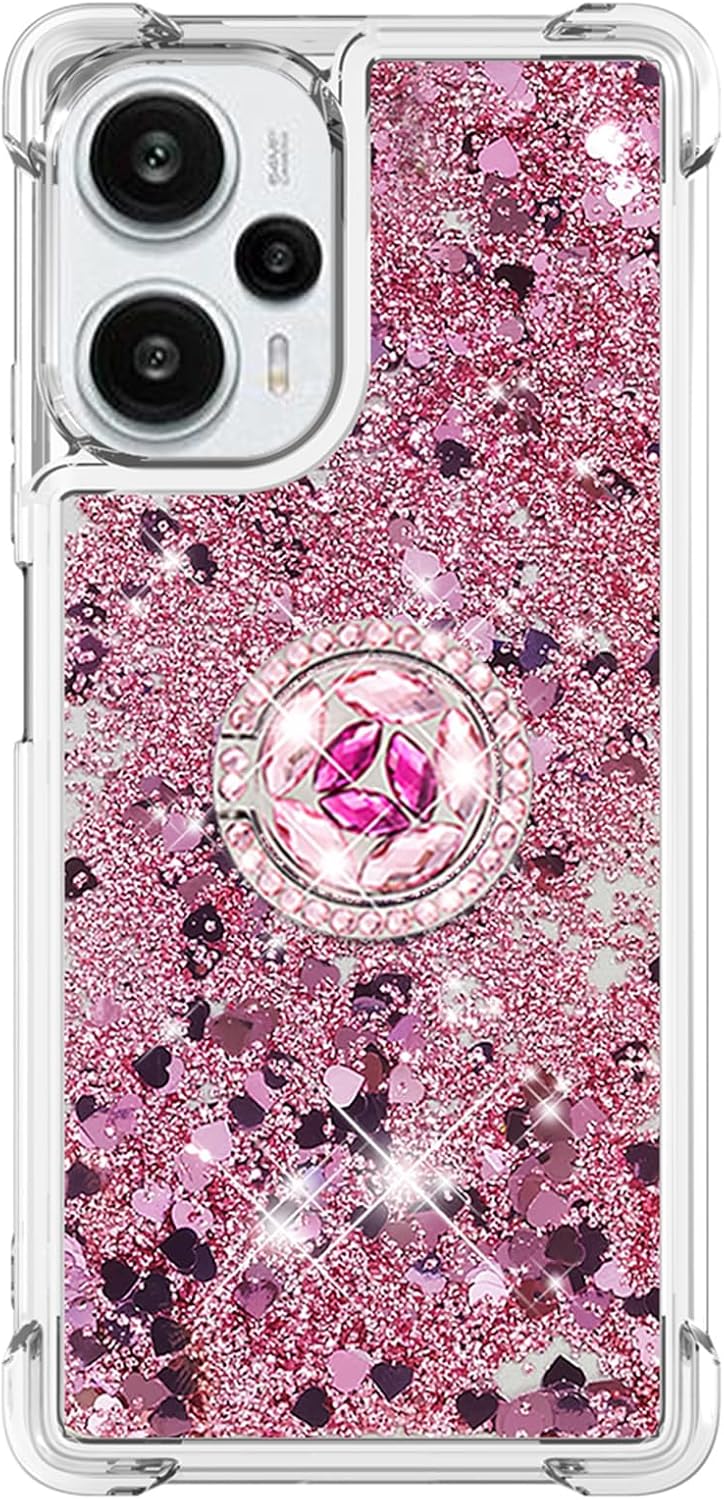 Funda con purpurina para Xiaomi Poco F5 para mujeres y niñas, cubierta líquida de TPU suave TPU con anillo de diamantes brillantes para Xiaomi Poco