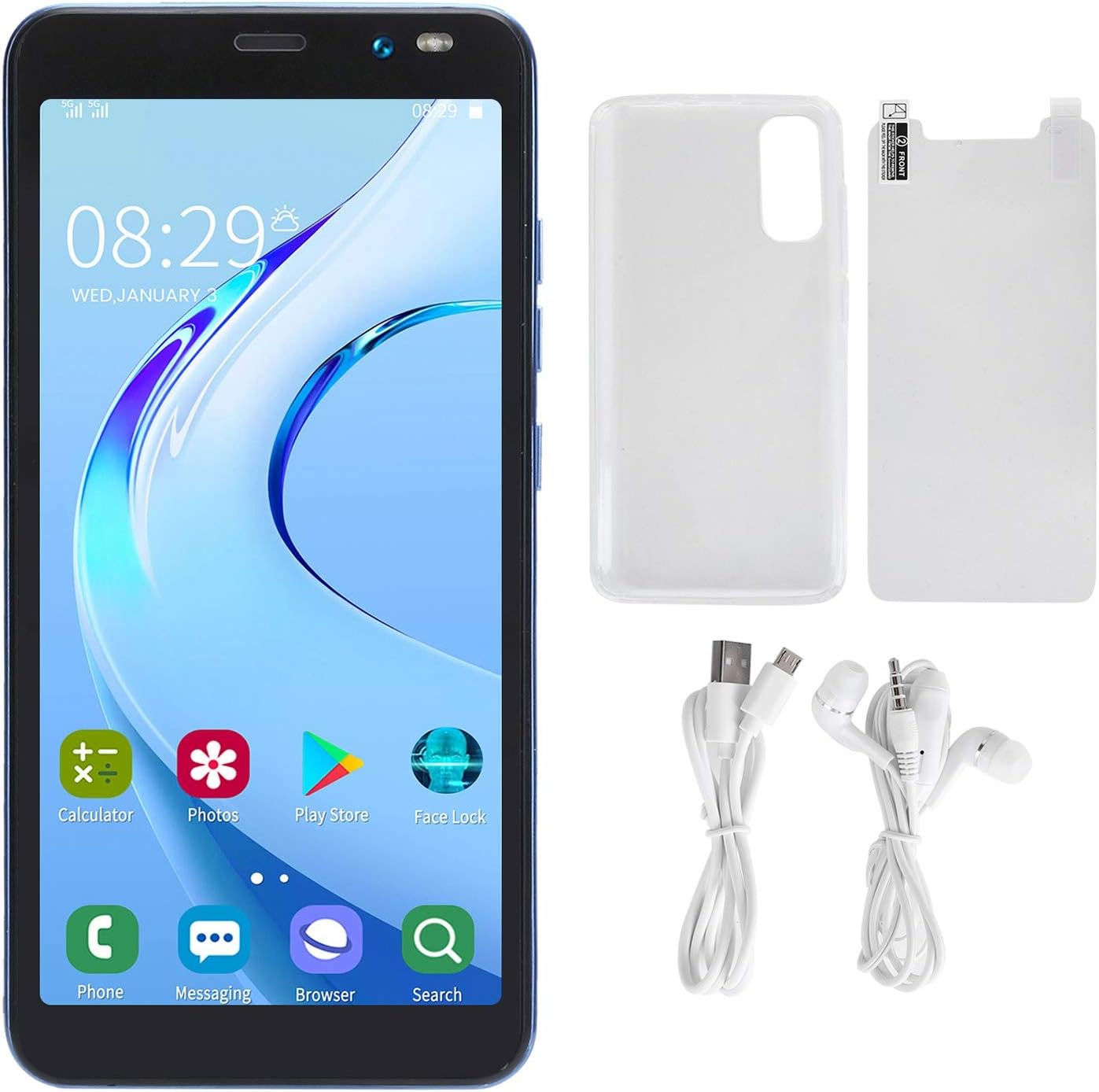 EBTOOLS 5.45in Face Fingerprint Desbloquear Teléfono celular inteligente, pantalla HD Android 1+8G Smartphone Dual Card Dual Standby (azul)