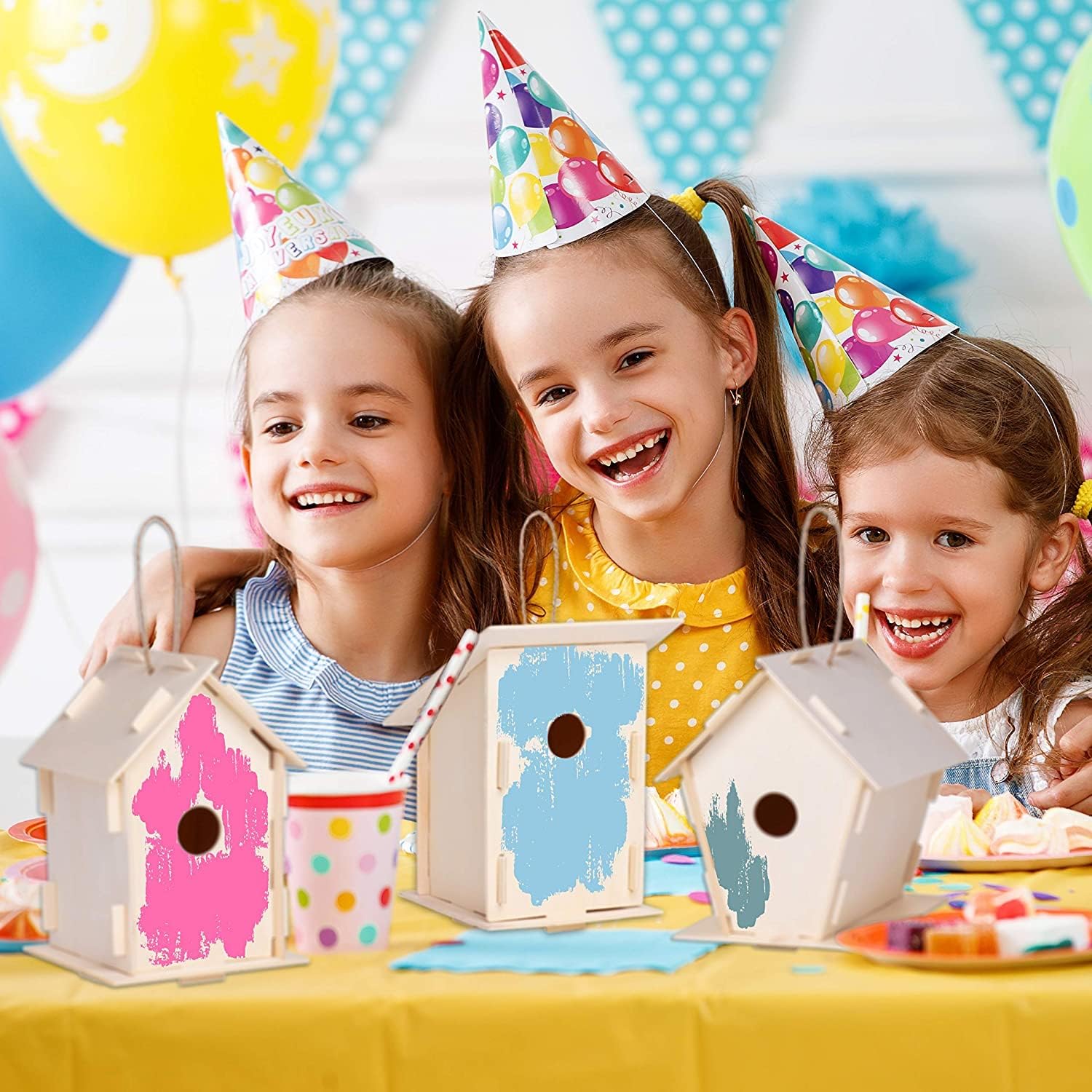Neliblu 6 casas de pájaros de madera para manualidades, para niños, manualidades para adultos, con kits de casa de pájaros de madera sin terminar,
