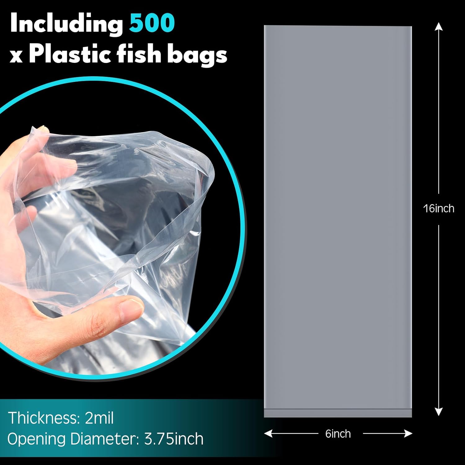 Paquete de 500 bolsas de pescado, bolsas de transporte de pescado, bolsas de plástico transparentes para peces vivos, embalaje y transporte, bolsas