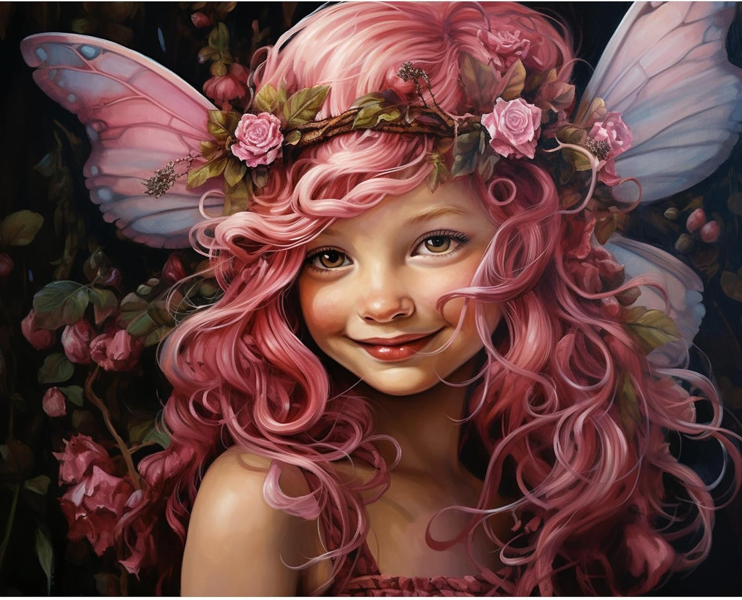 Angel Girl – Pintura por números para adultos, corona de rosas rosadas, pintura al óleo digital, pintura acrílica, kit de pintura linda para niñas,